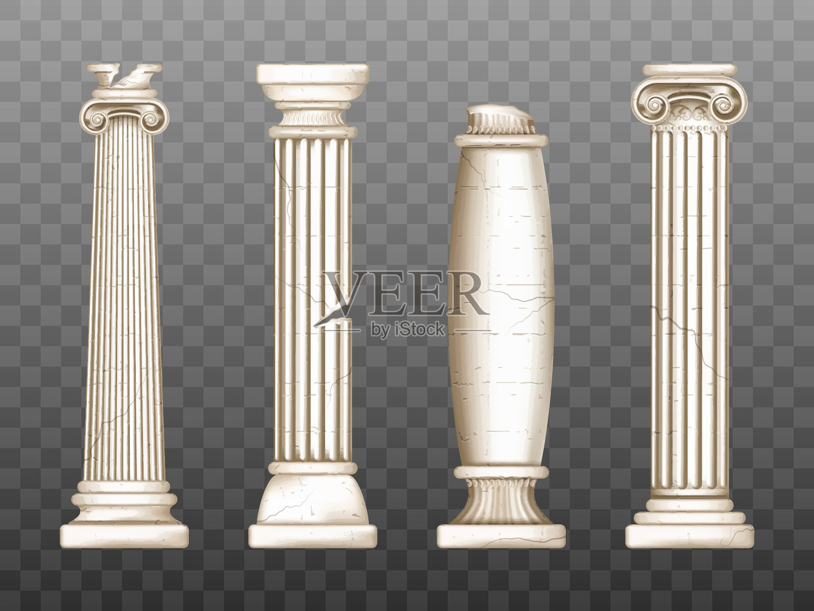 巴洛克式的柱子，罗马文艺复兴式的裂柱插画图片素材