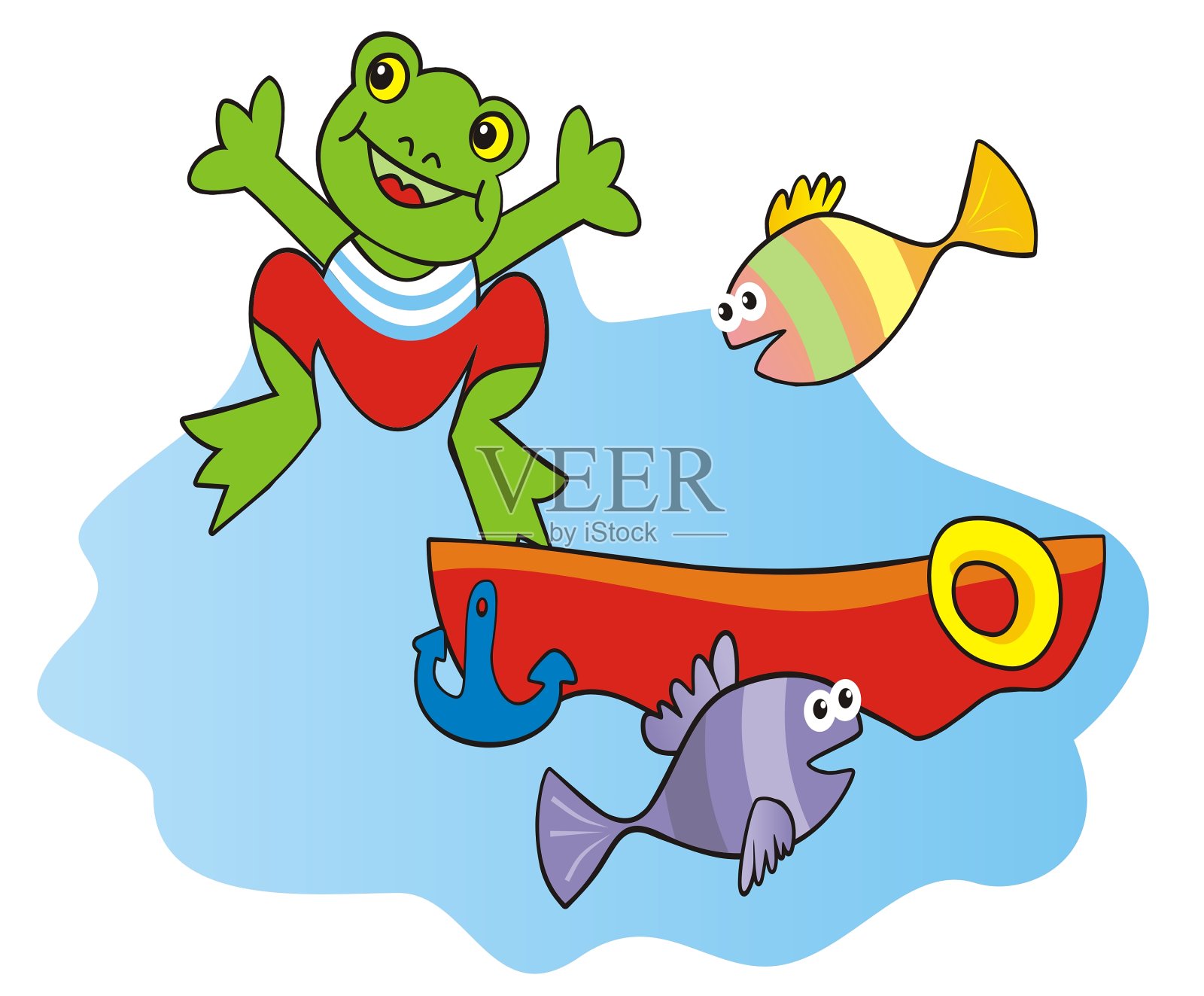 青蛙和船，矢量插图设计元素图片
