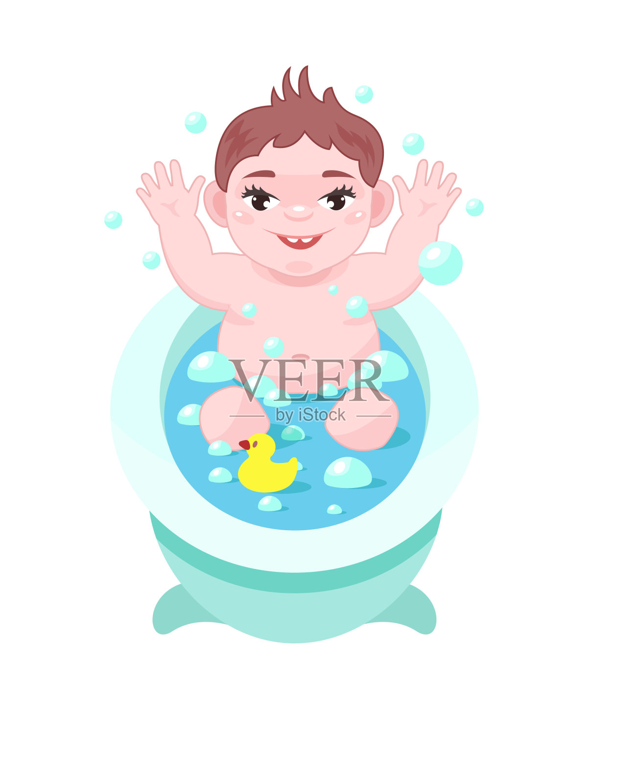 小可爱宝宝在浴缸里洗澡，玩得很开心。设计元素图片