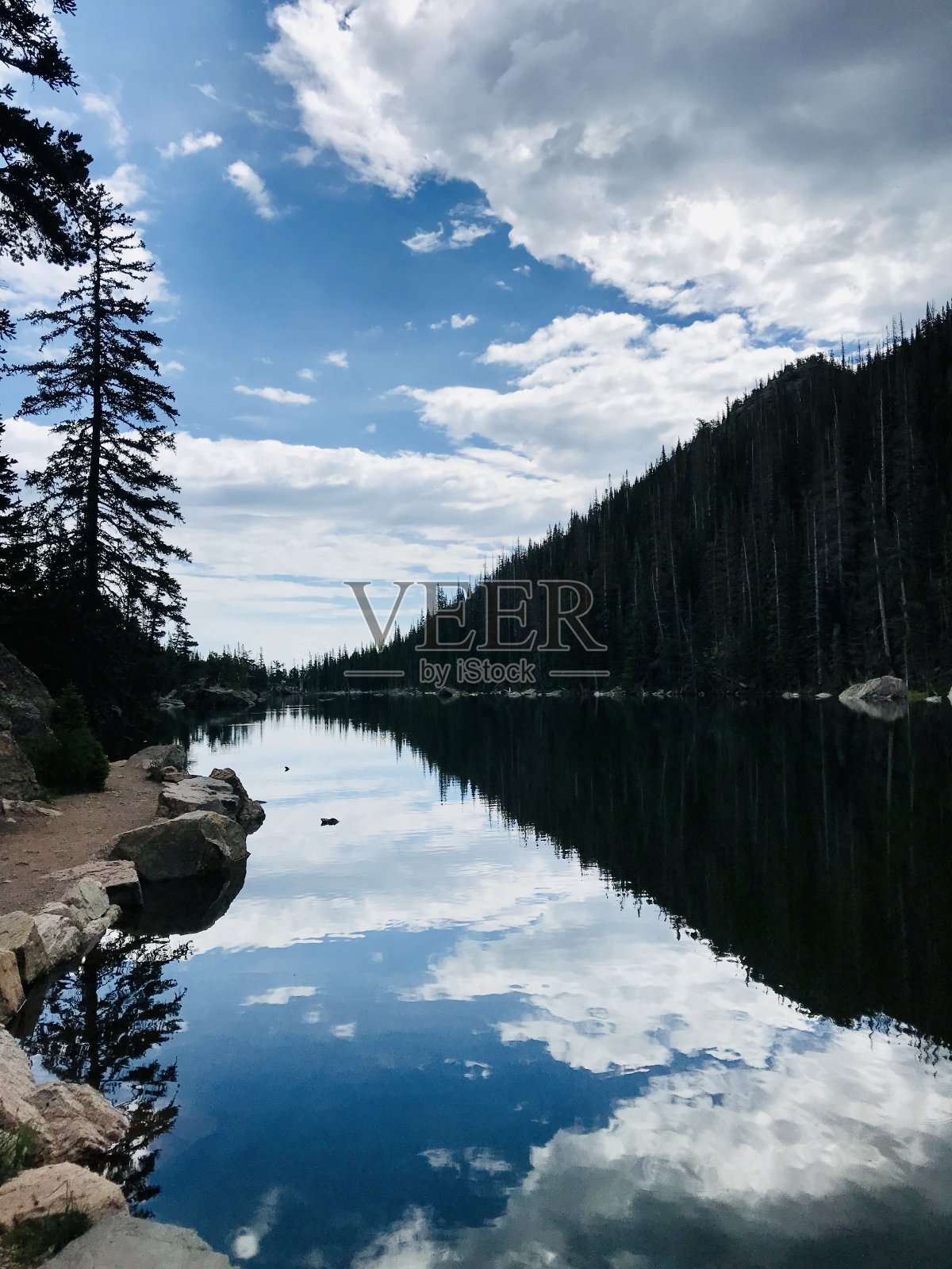 科罗拉多州落基山脉湖上的倒影照片摄影图片