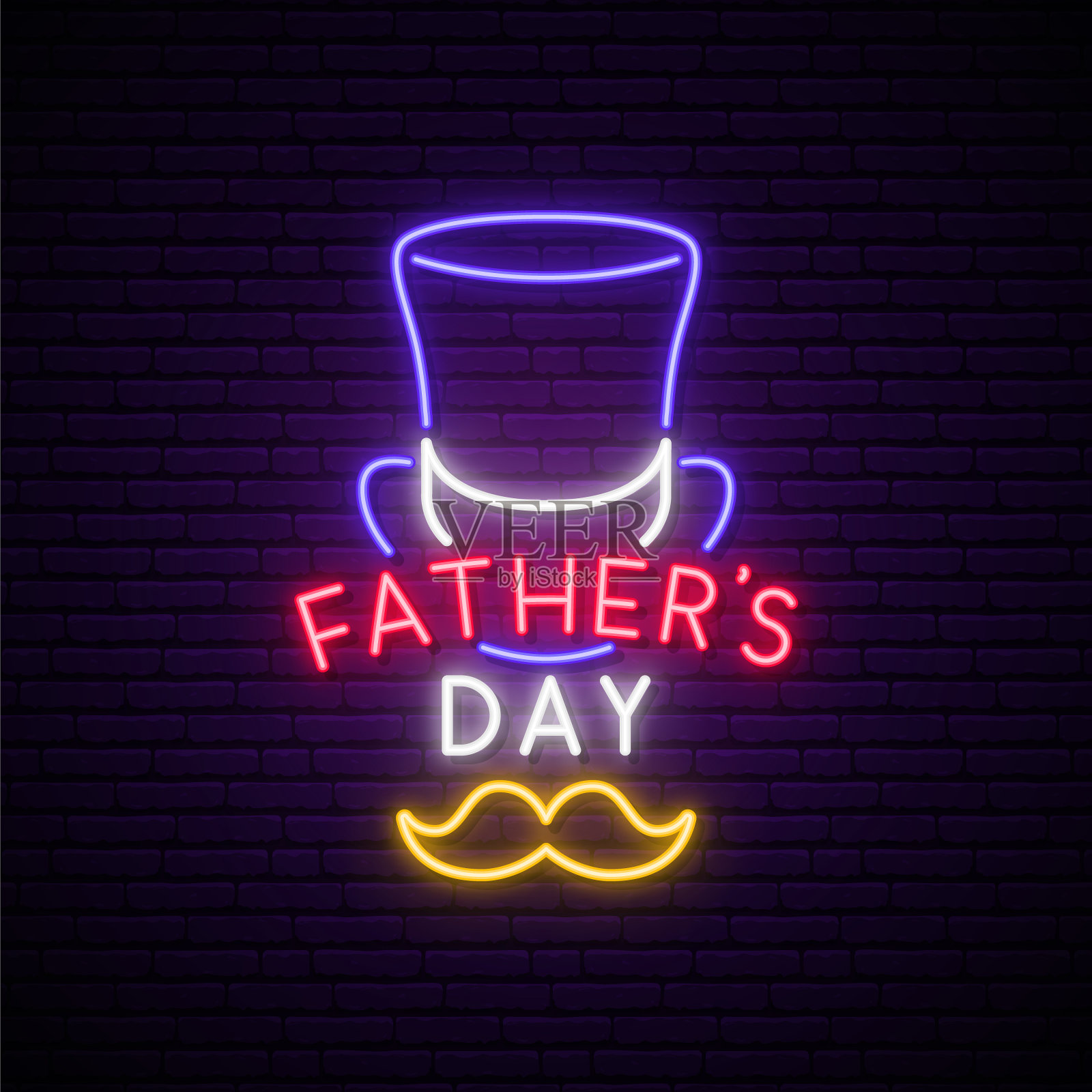 父亲节霓虹灯招牌。明亮的欢迎横幅为父亲节庆祝。股票矢量插图。插画图片素材