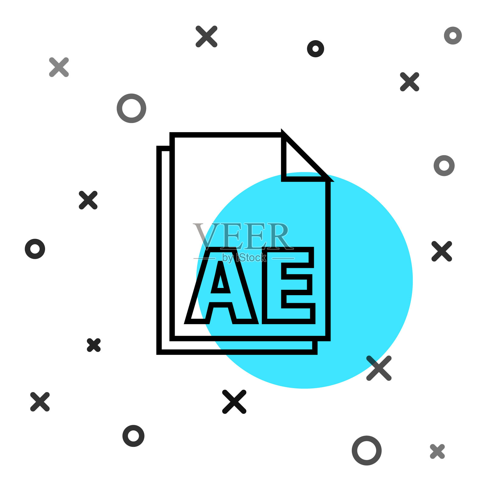 黑线AE文件文件图标隔离在白色背景上。随机动态形状。矢量图插画图片素材