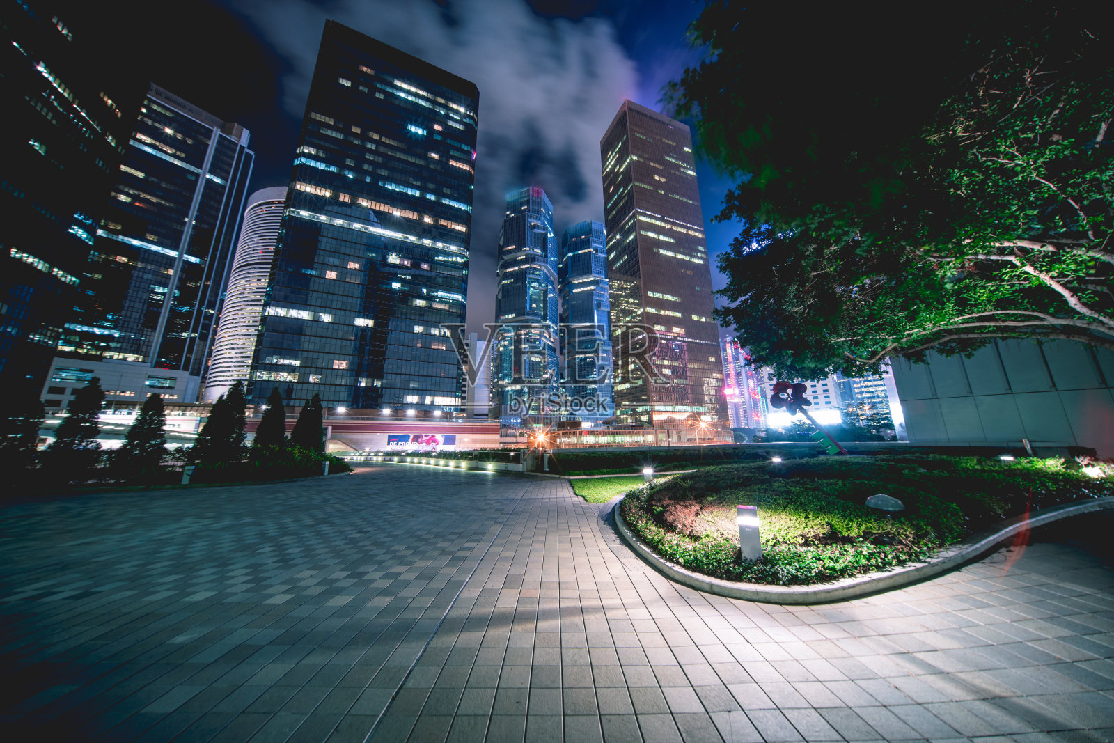 香港中区夜景与城市公园照片摄影图片