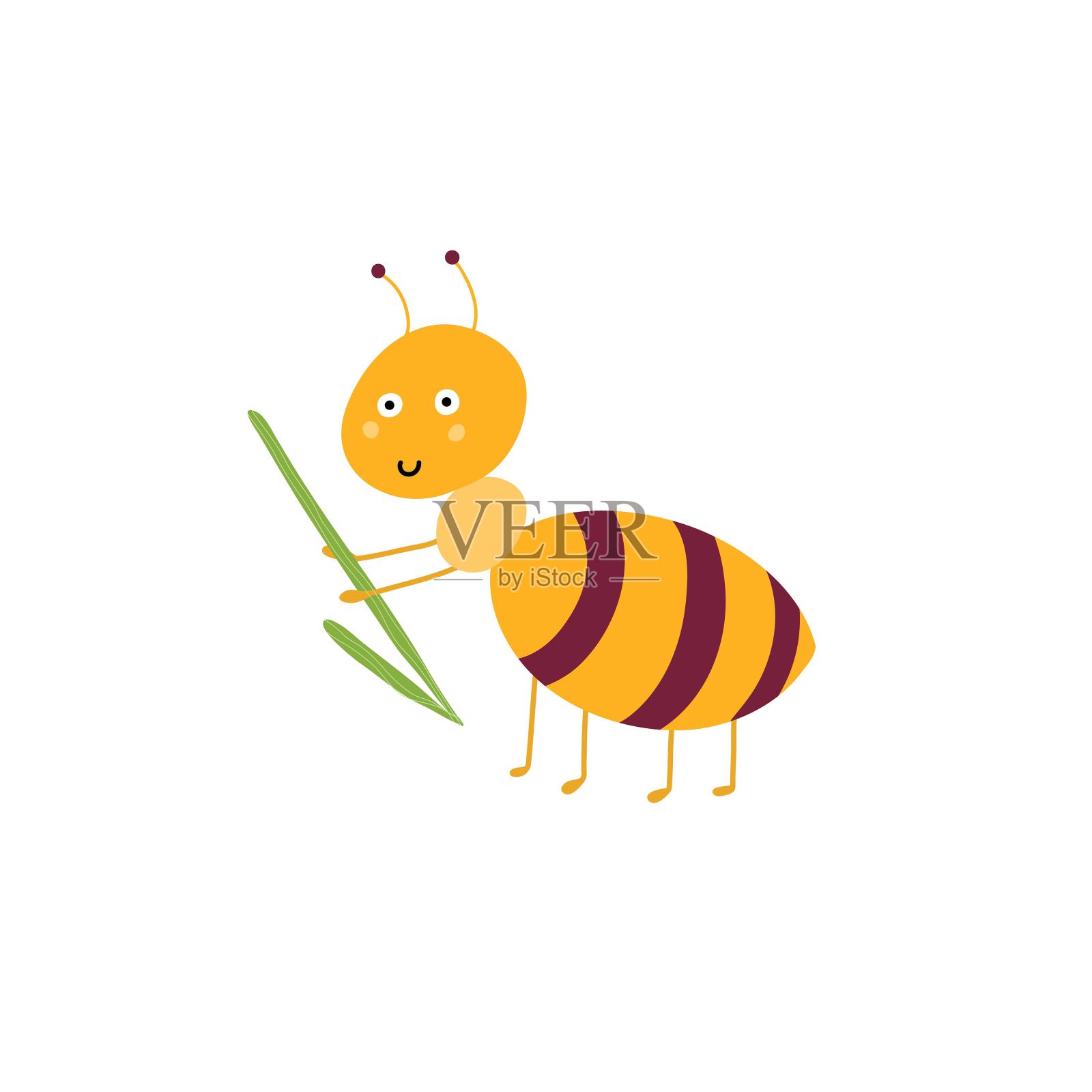 可爱的蚂蚁背着一片草叶与世隔绝插画图片素材