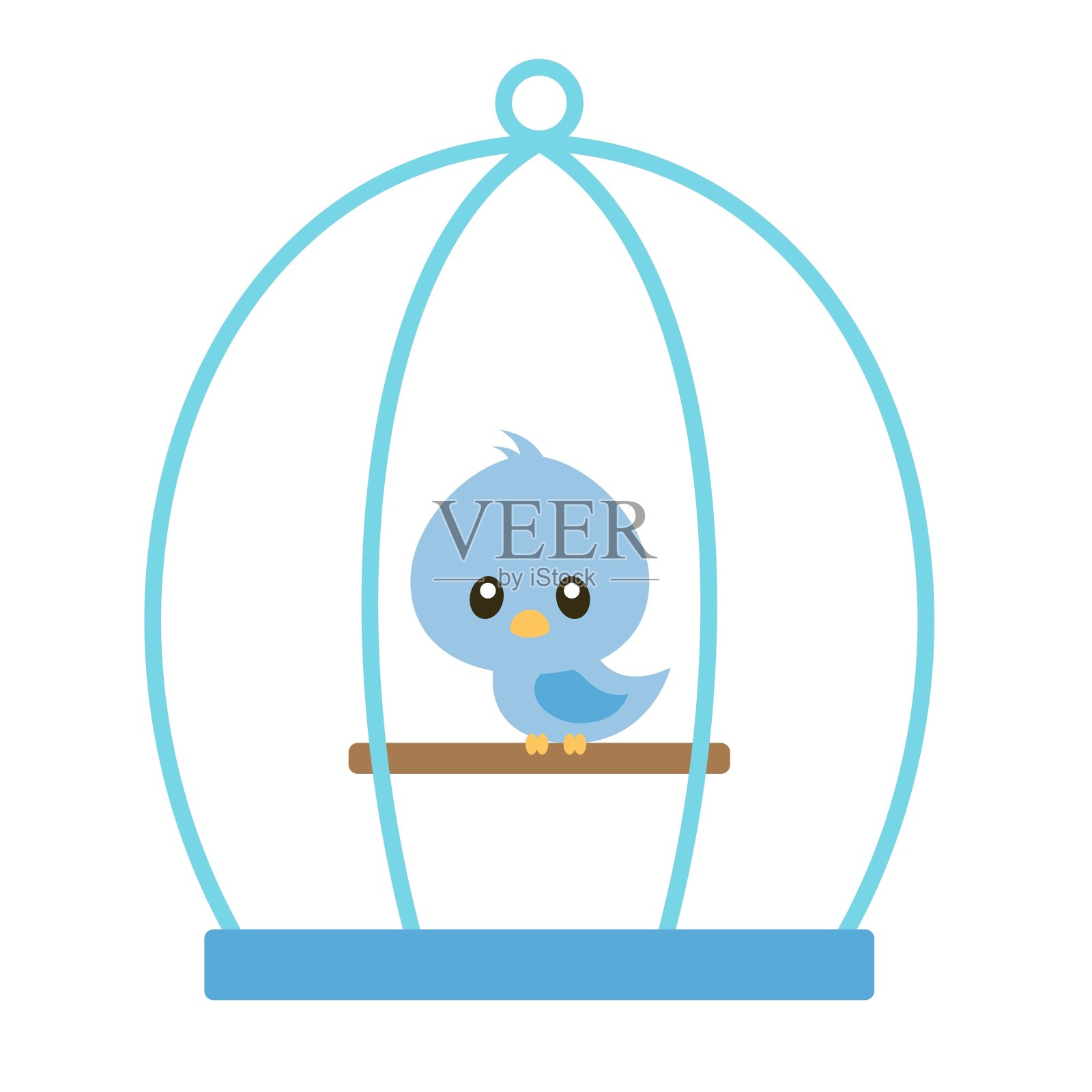 可爱的鸟在笼子矢量插图上白色插画图片素材