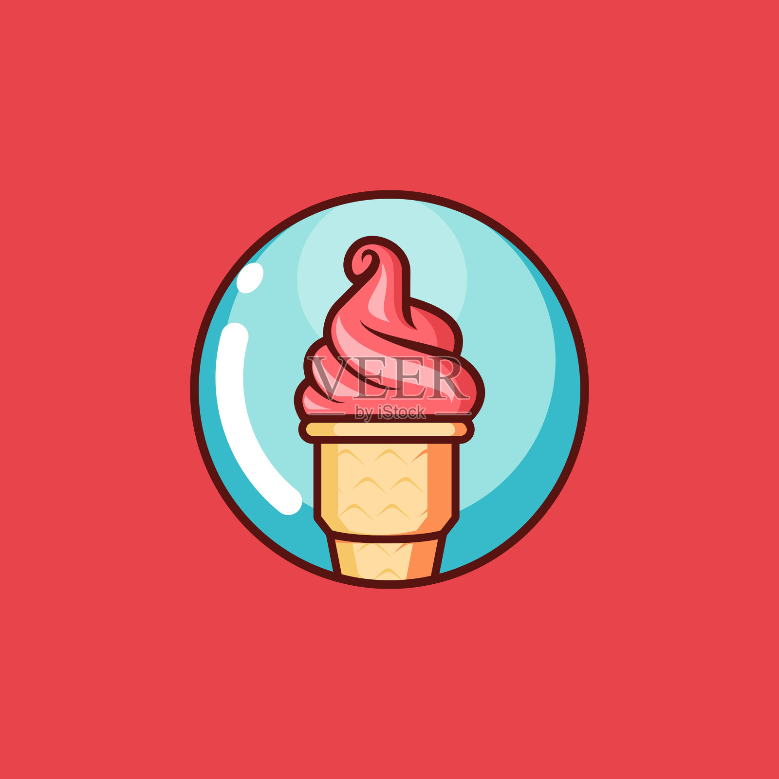 平冰淇淋甜筒标志品牌识别插图插画图片素材
