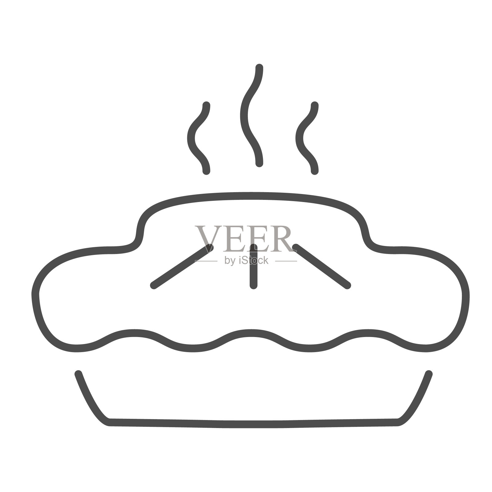 饼细线图标，面包房概念，挞标志在白色的背景，热饼图标轮廓风格的移动概念和网页设计。矢量图形。设计元素图片