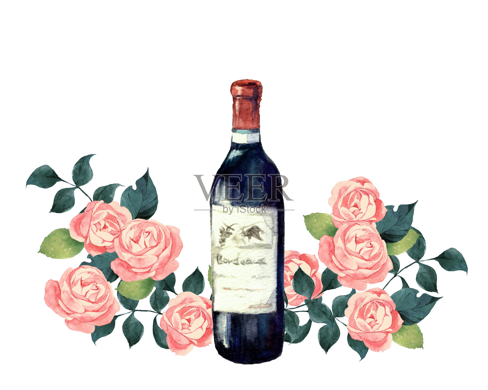 葡萄酒和玫瑰插画图片素材