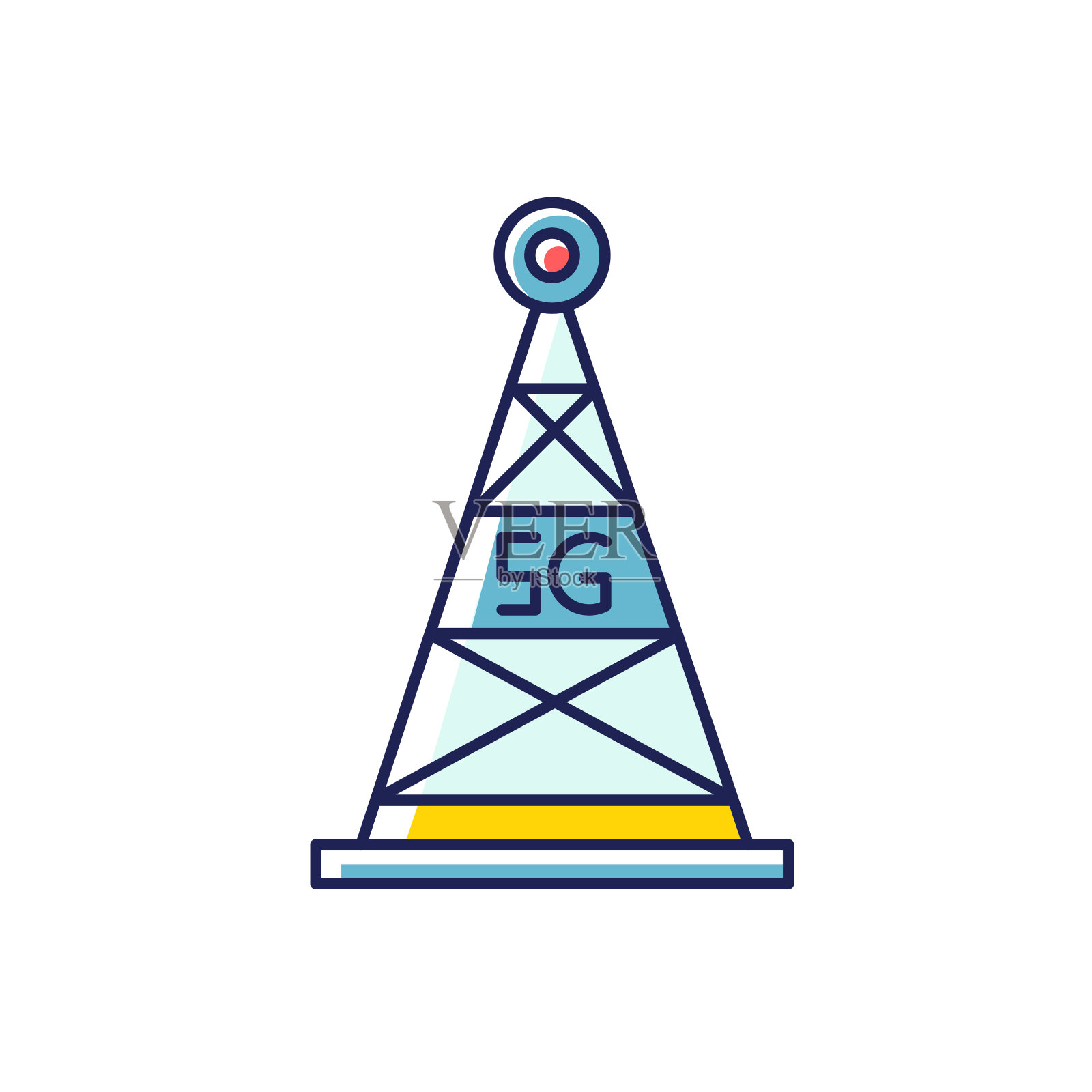 5G基站RGB颜色图标。天线的信号。无线技术。快速的网络连接。移动蜂窝网络覆盖。电信。孤立的矢量图插画图片素材