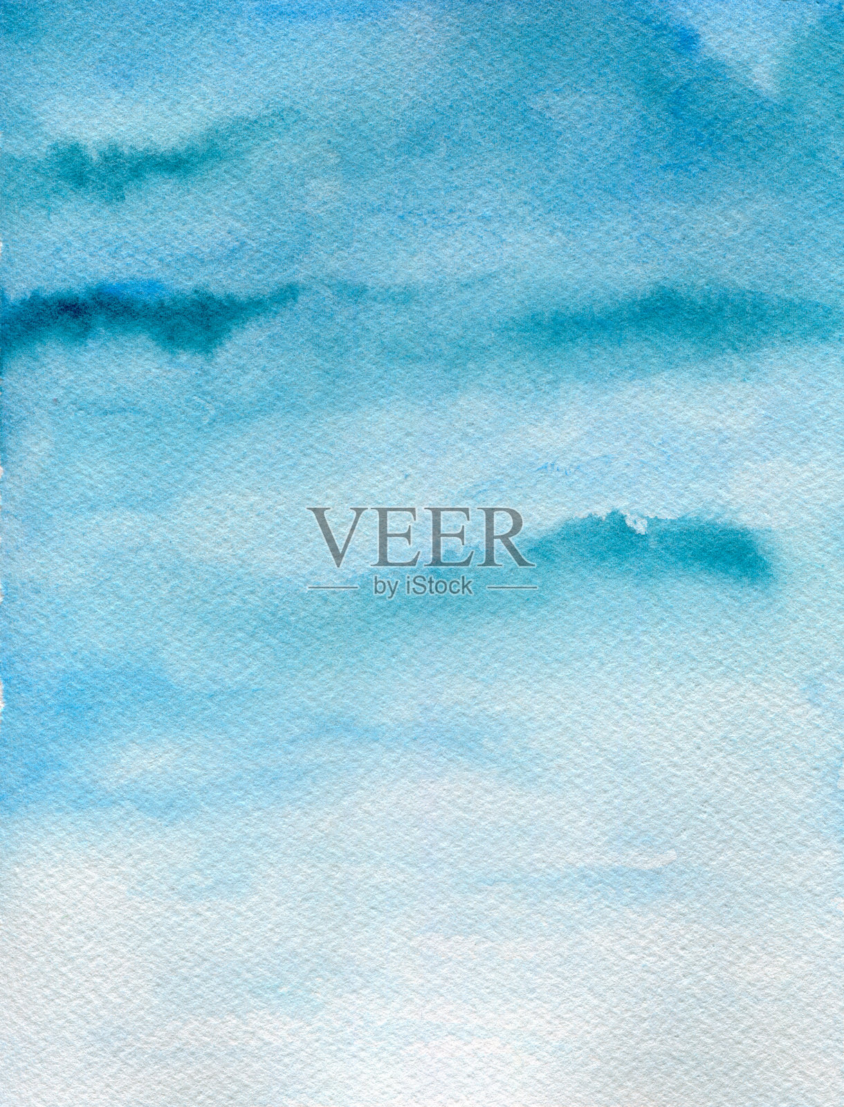 蓝色梯度水彩背景，抽象的天空或海洋在水彩插图与grunge纹理插画图片素材