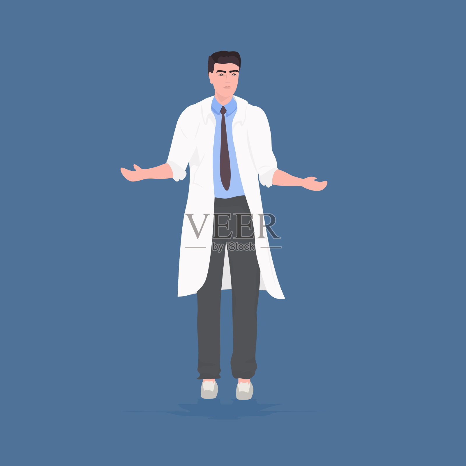 男性过度工作的科学家男性研究员在白大褂站立姿势医学实验室工作者全长插画图片素材
