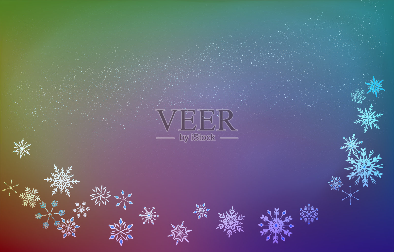 背景材质:星空和雪花框架，彩虹渐变版插画图片素材