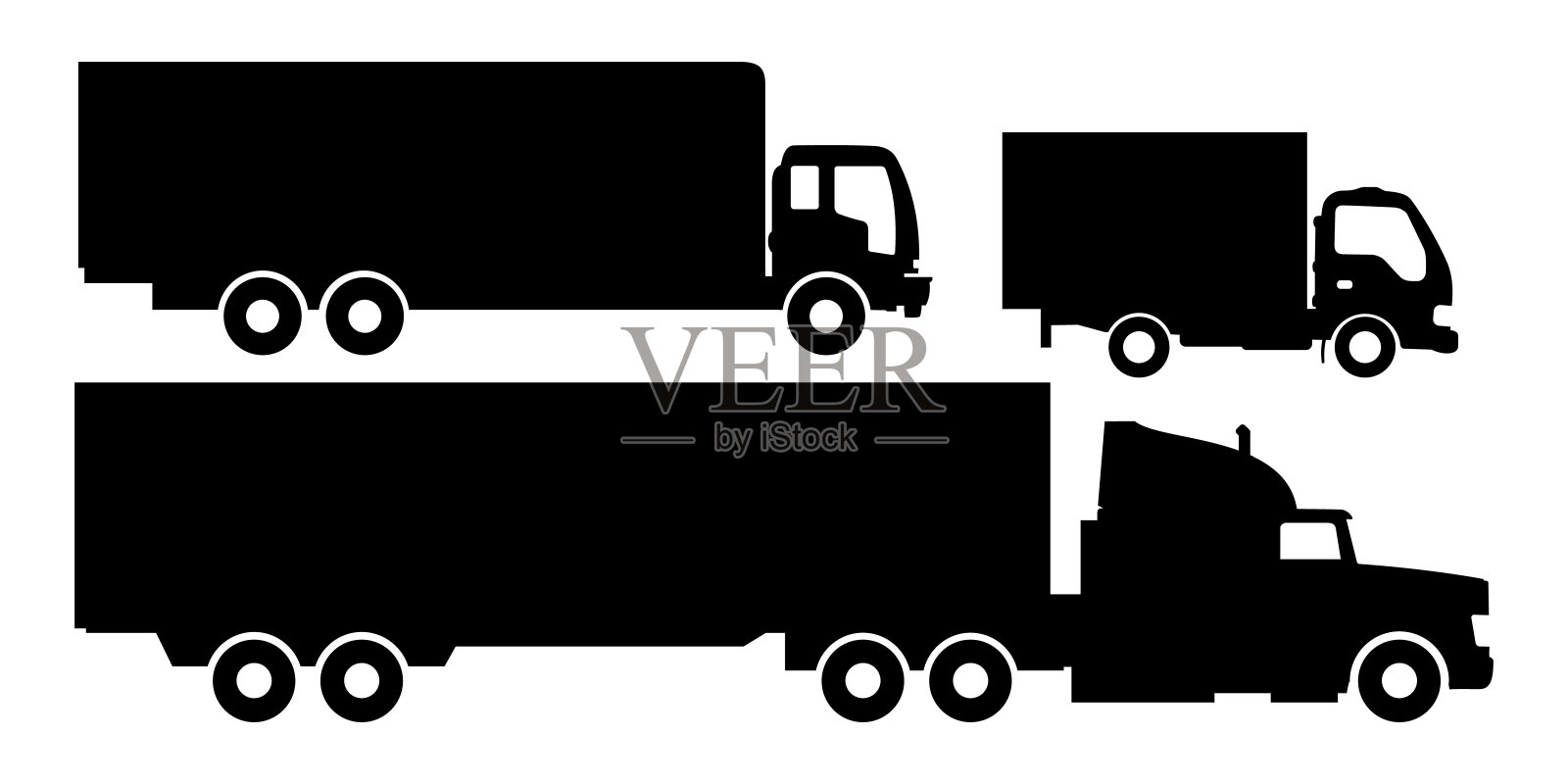 黑色和白色的卡车和拖车孤立的白色背景。插画图片素材
