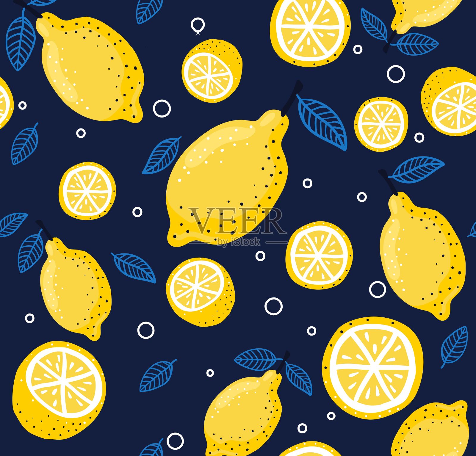柠檬与新鲜水果的无缝图案插画图片素材