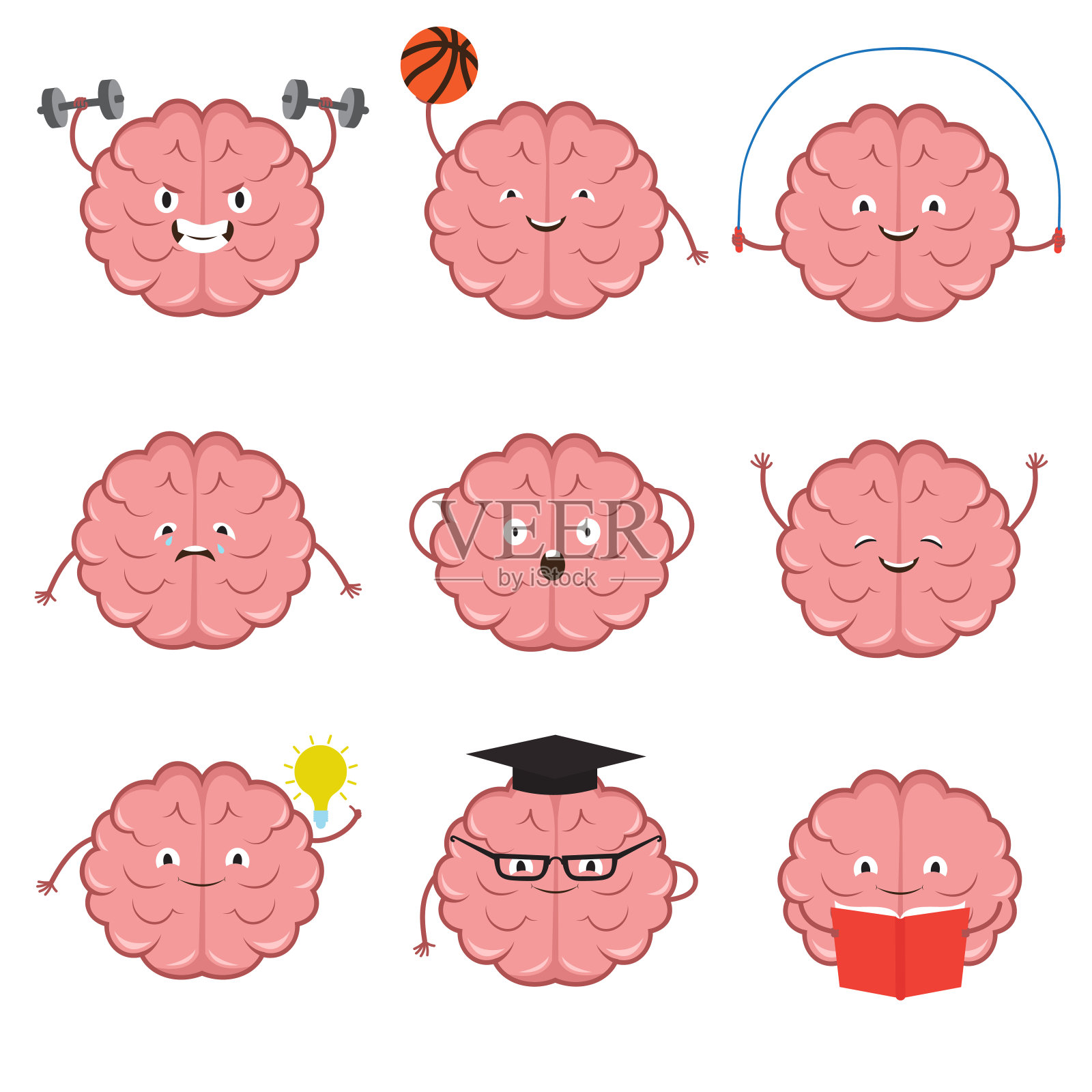 强壮、健康、运动和聪明的脑矢量卡通人物集设计元素图片