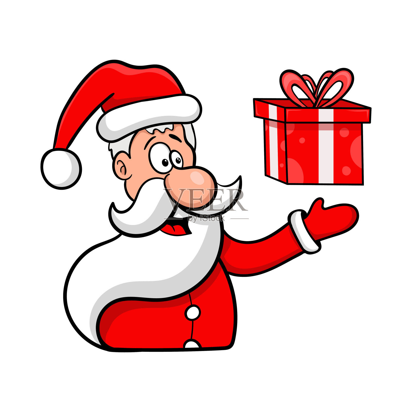欢乐卡通圣诞老人带礼物，矢量插图设计元素图片