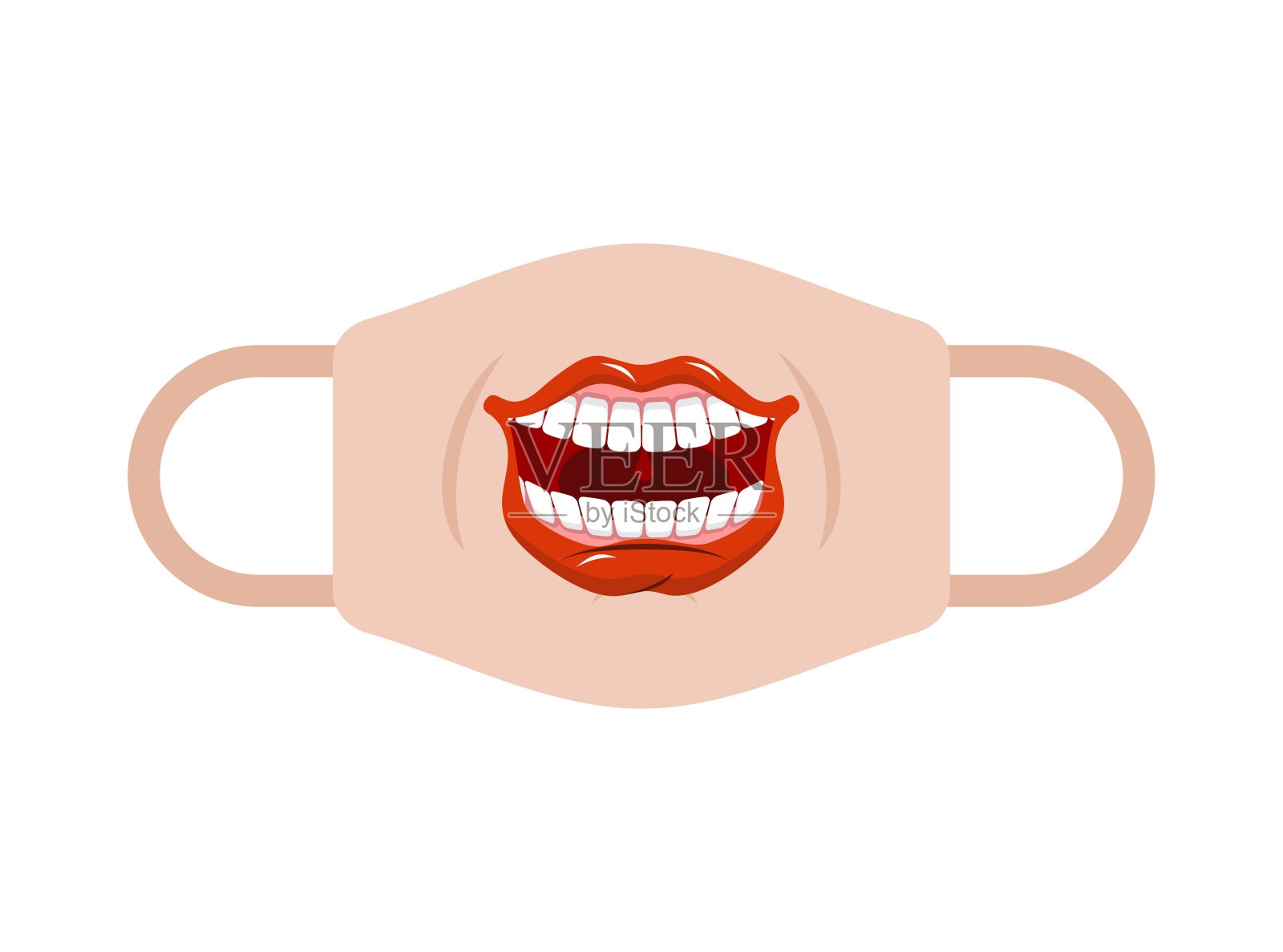 防护口罩模板与嘴和嘴唇。冠状病毒保护。自制的面具模型。个人口罩设计与牙齿COVID-19。隔离大流行时期插画图片素材