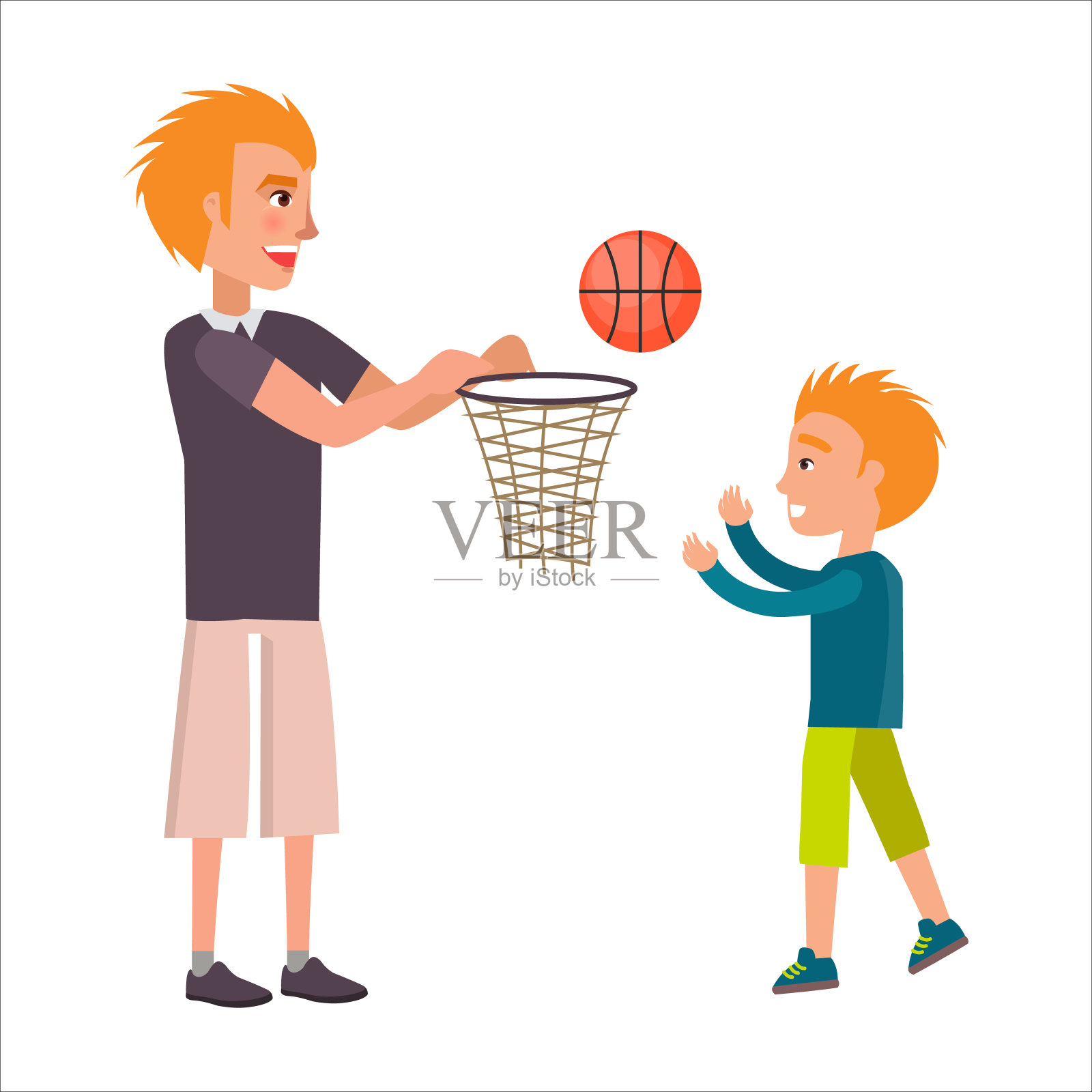 爸爸和他可爱的儿子打篮球设计元素图片