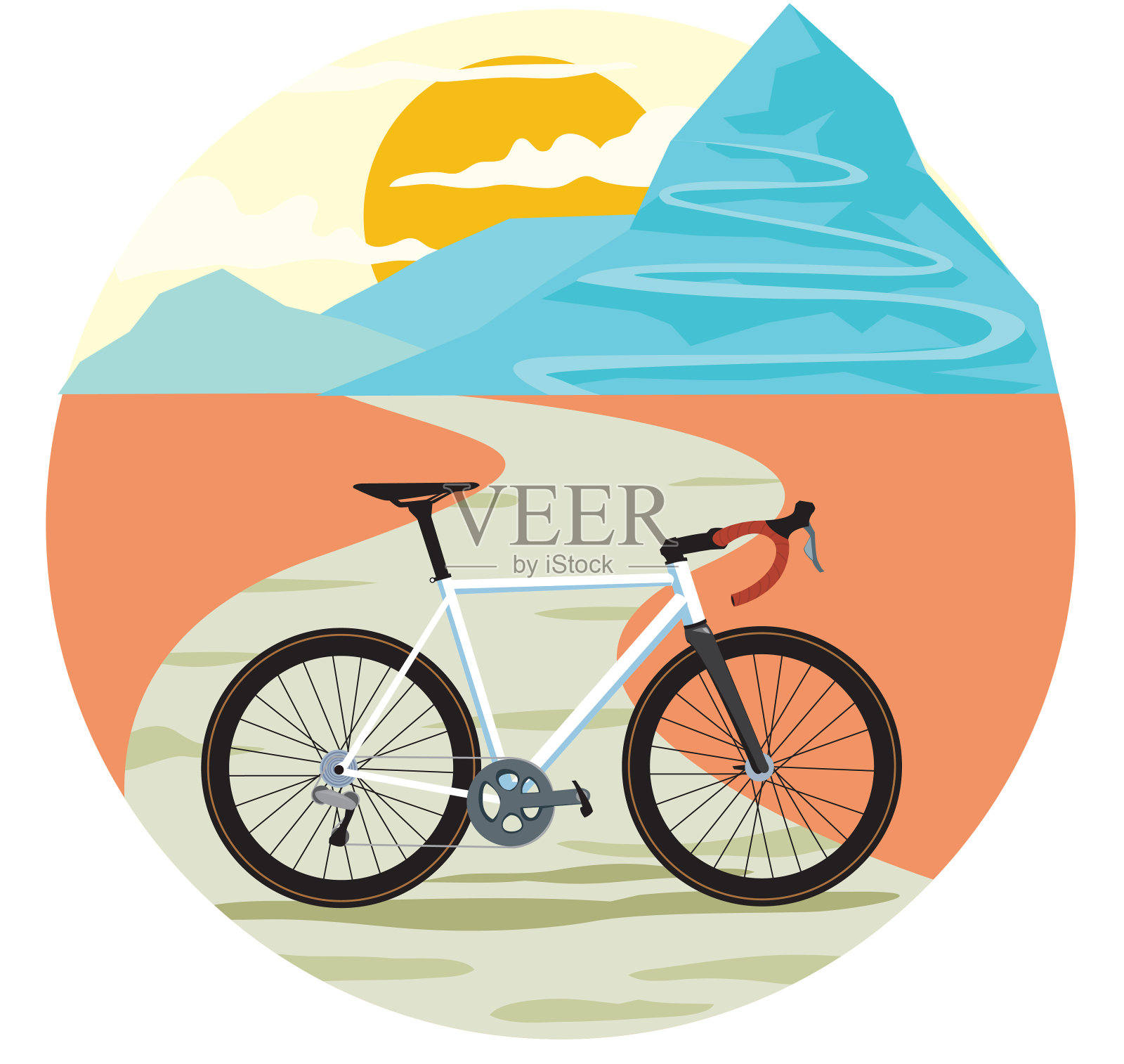 蜿蜒的山路太阳和公路自行车设计元素图片