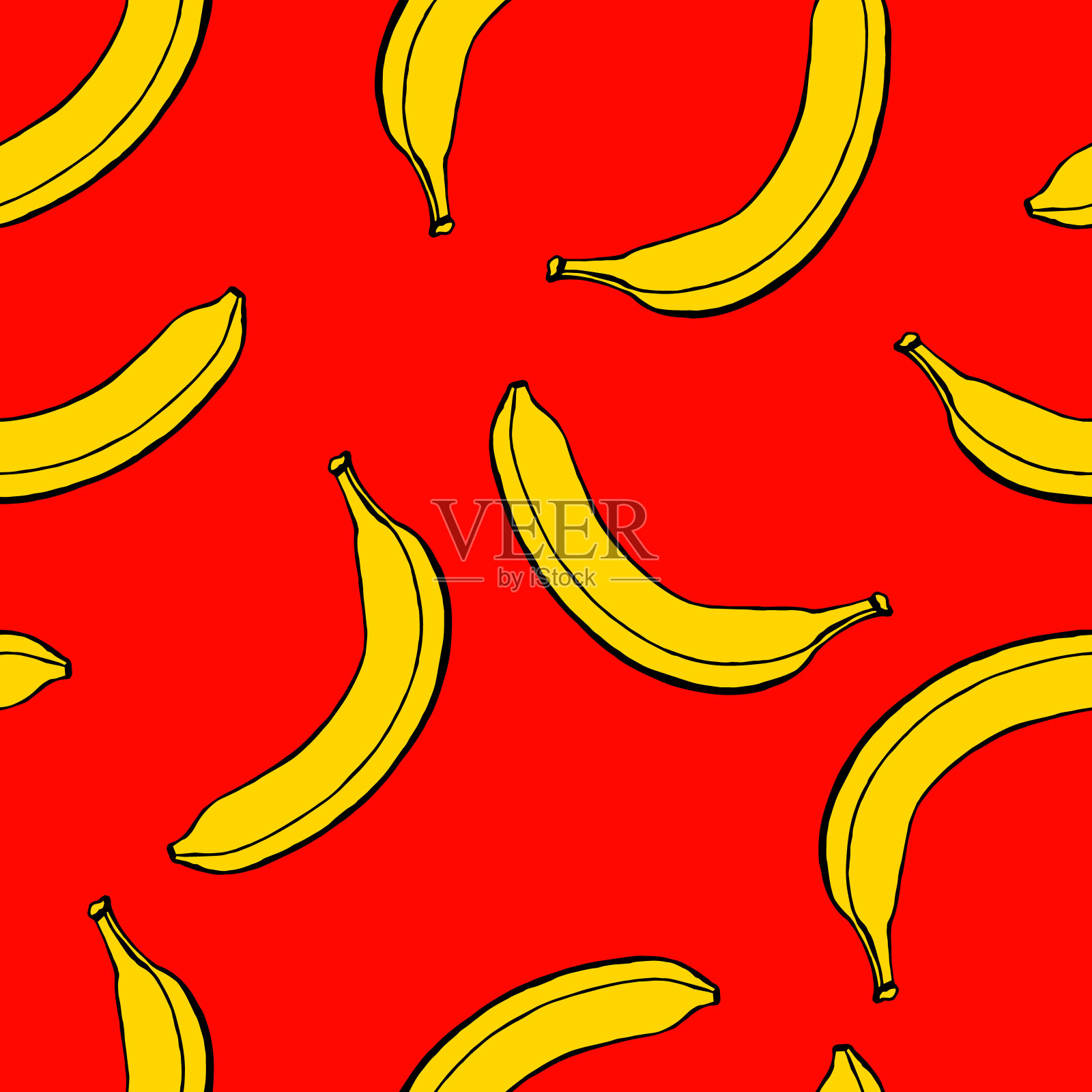 无缝图案与手绘水果元素香蕉。素食壁纸。用于设计包装、纺织品、背景、设计明信片和海报。插画图片素材