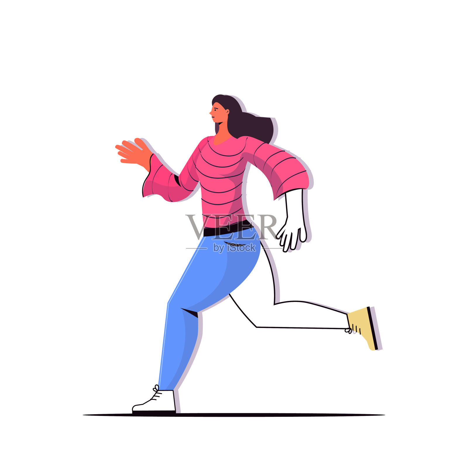 女人跑步女孩做身体锻炼健康生活理念女性卡通人物全长插画图片素材