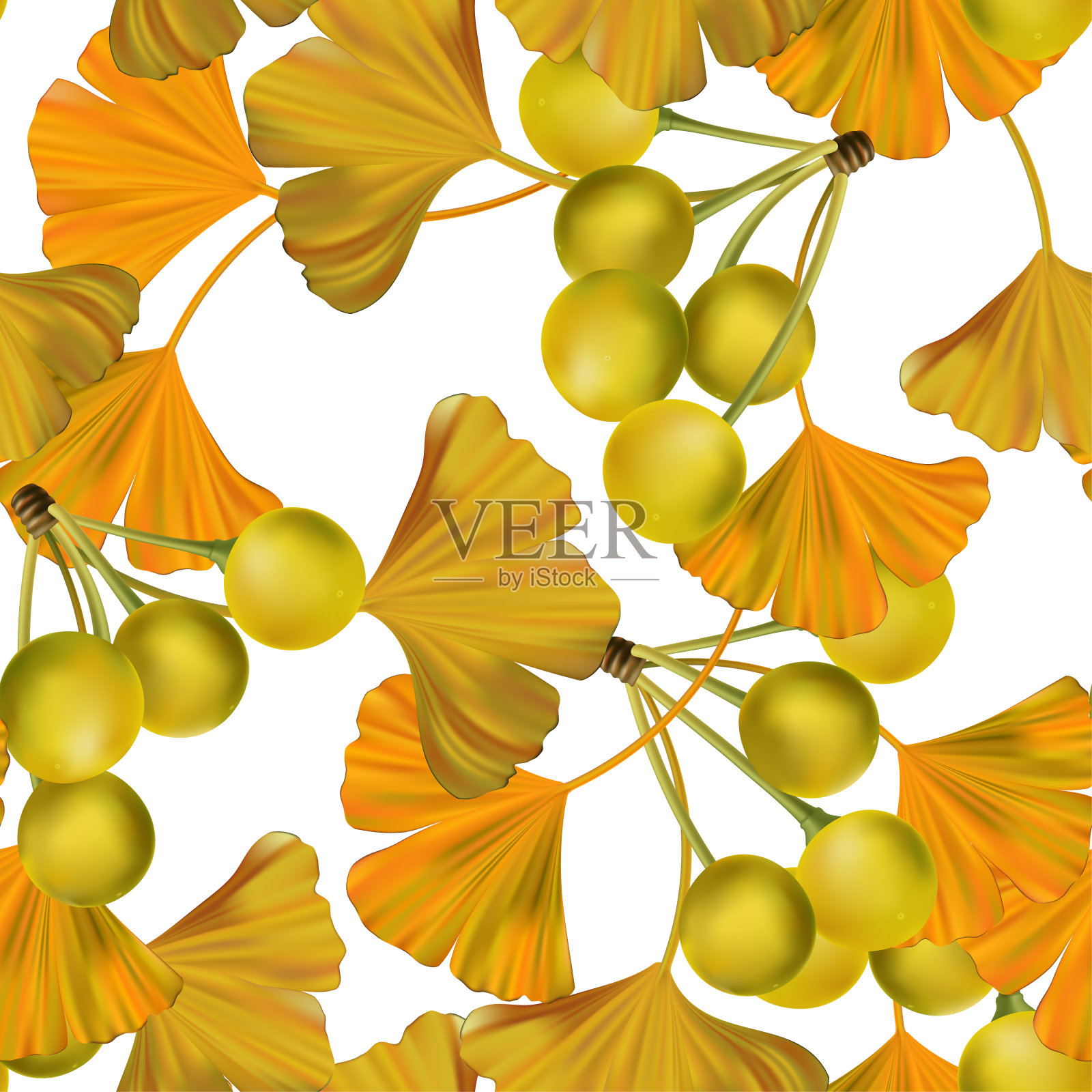 向量秋天主题金色银杏逼真插图无缝模式插画图片素材