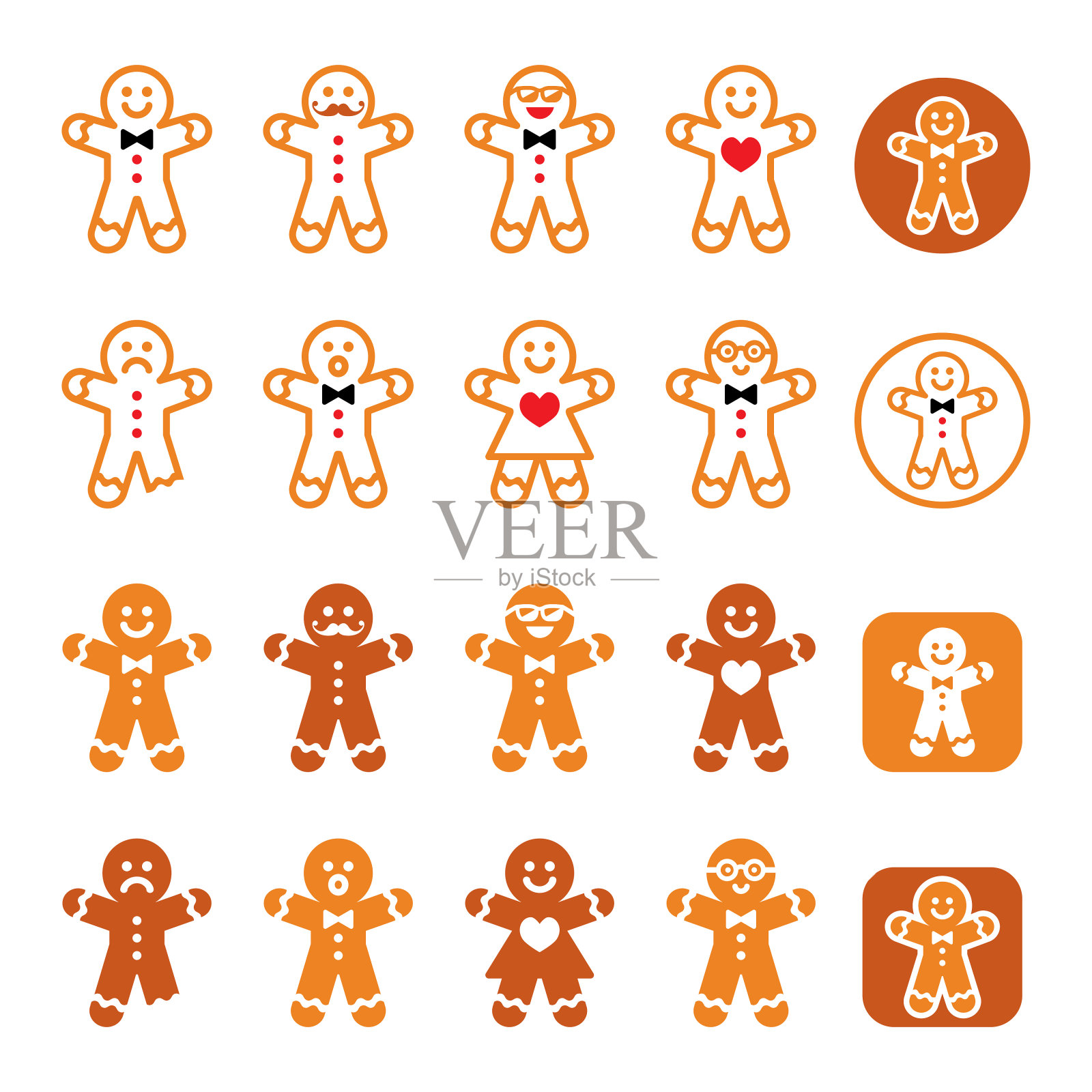 姜饼人圣诞偶像集-圣诞烘焙，有趣的角色图标素材