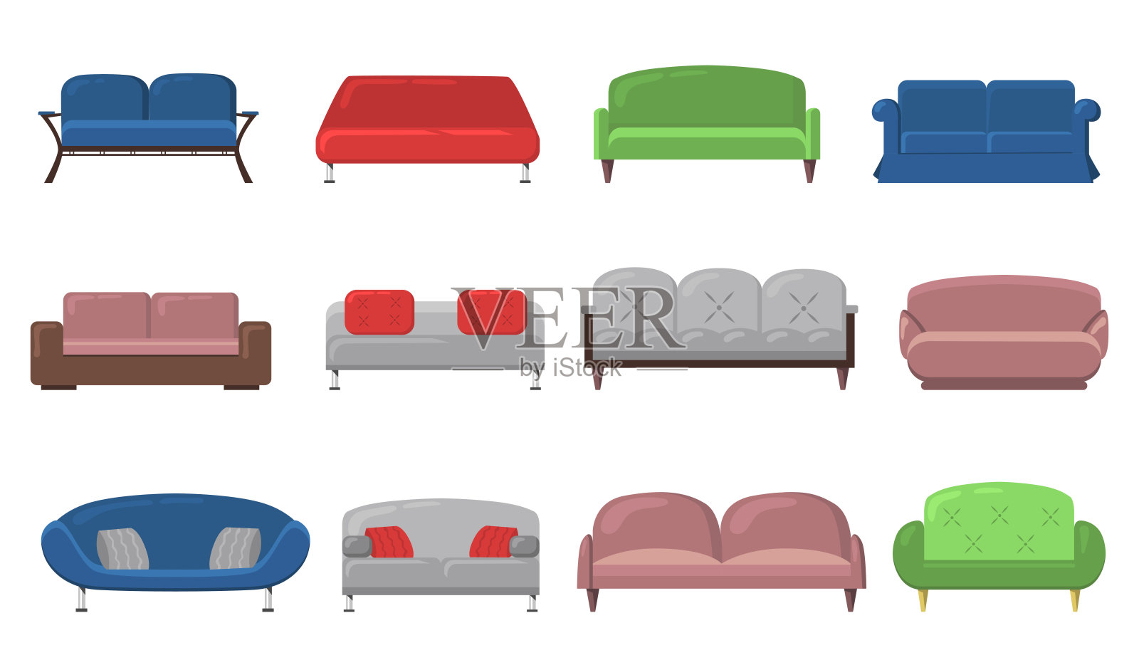 各式各样的现代沙发和沙发插画图片素材