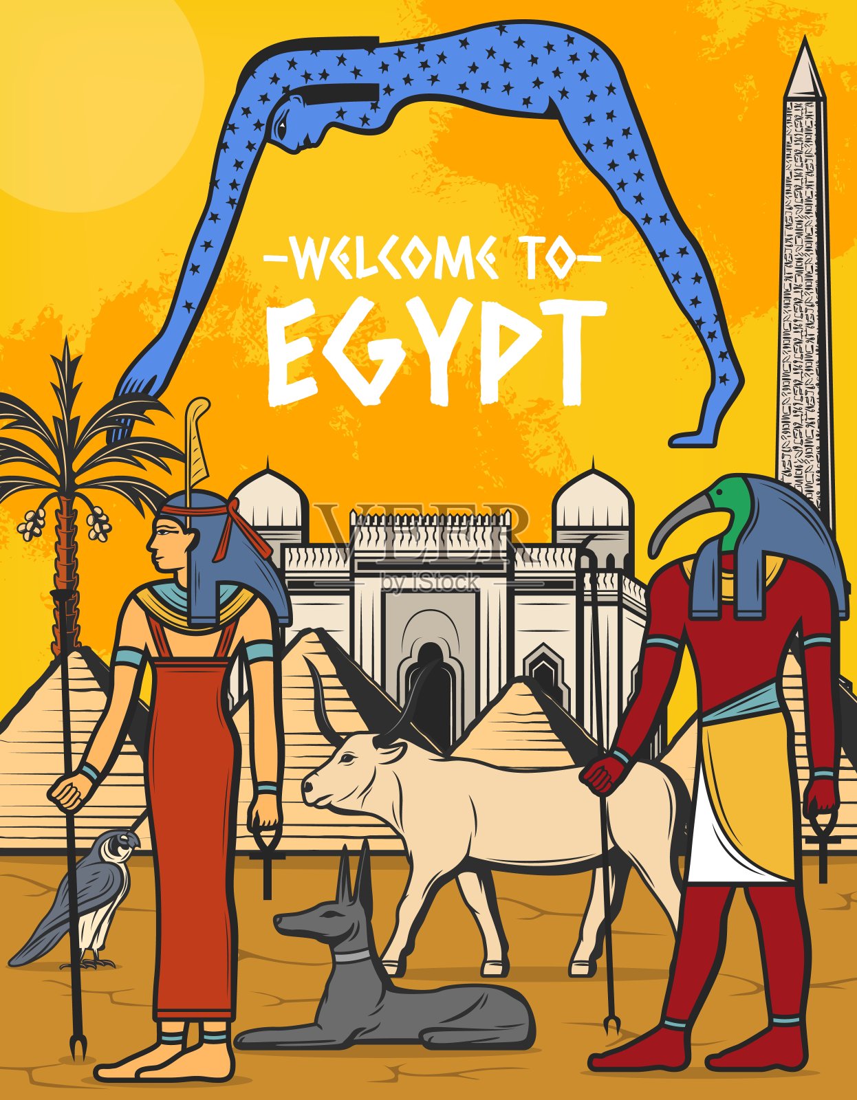 埃及旅游海报，埃及金字塔地标插画图片素材