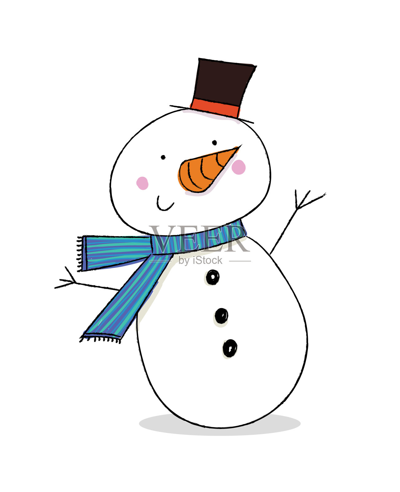 白色背景上戴着围巾和大礼帽的可爱雪人设计元素图片