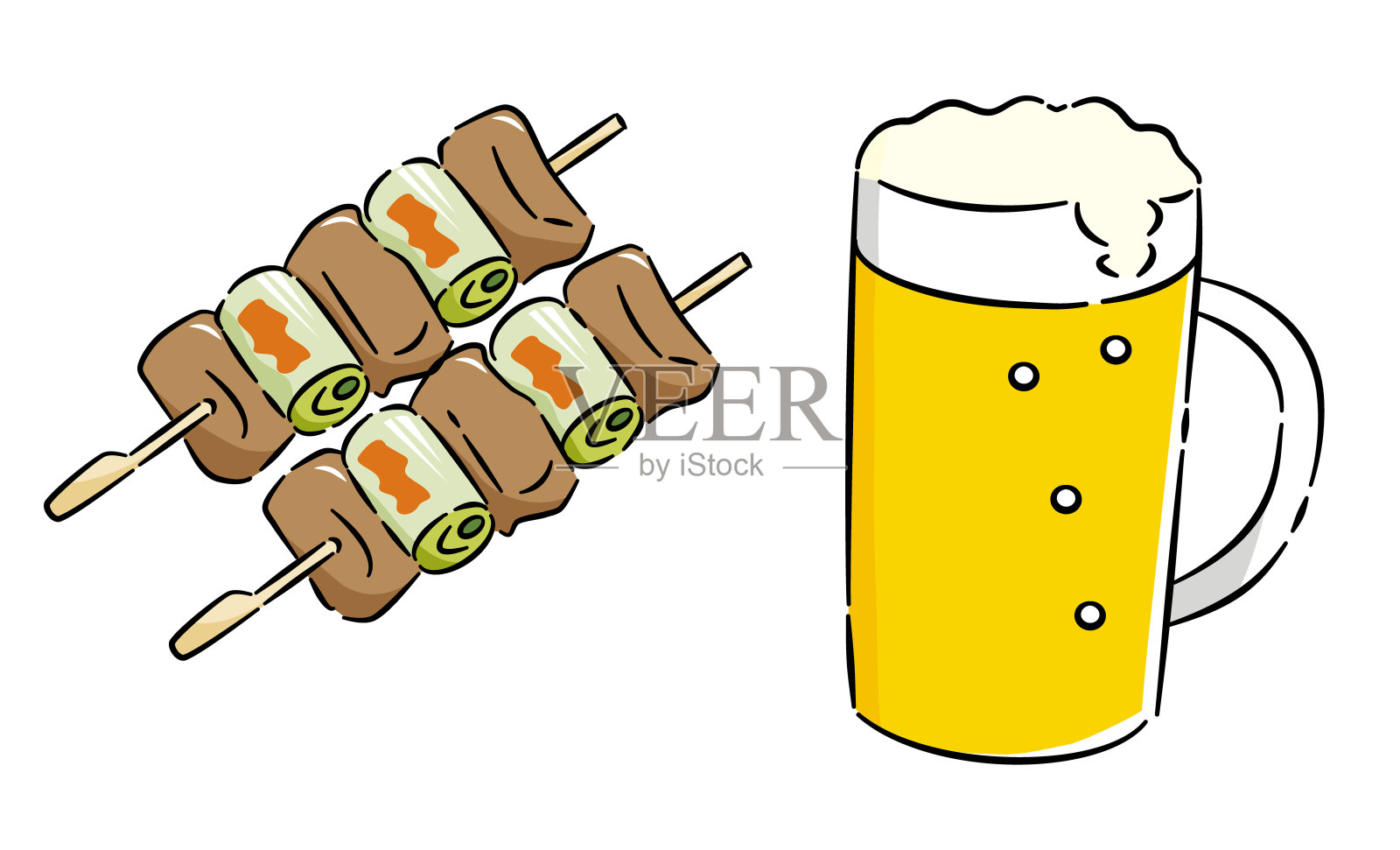 肉串和啤酒图标插画图片素材