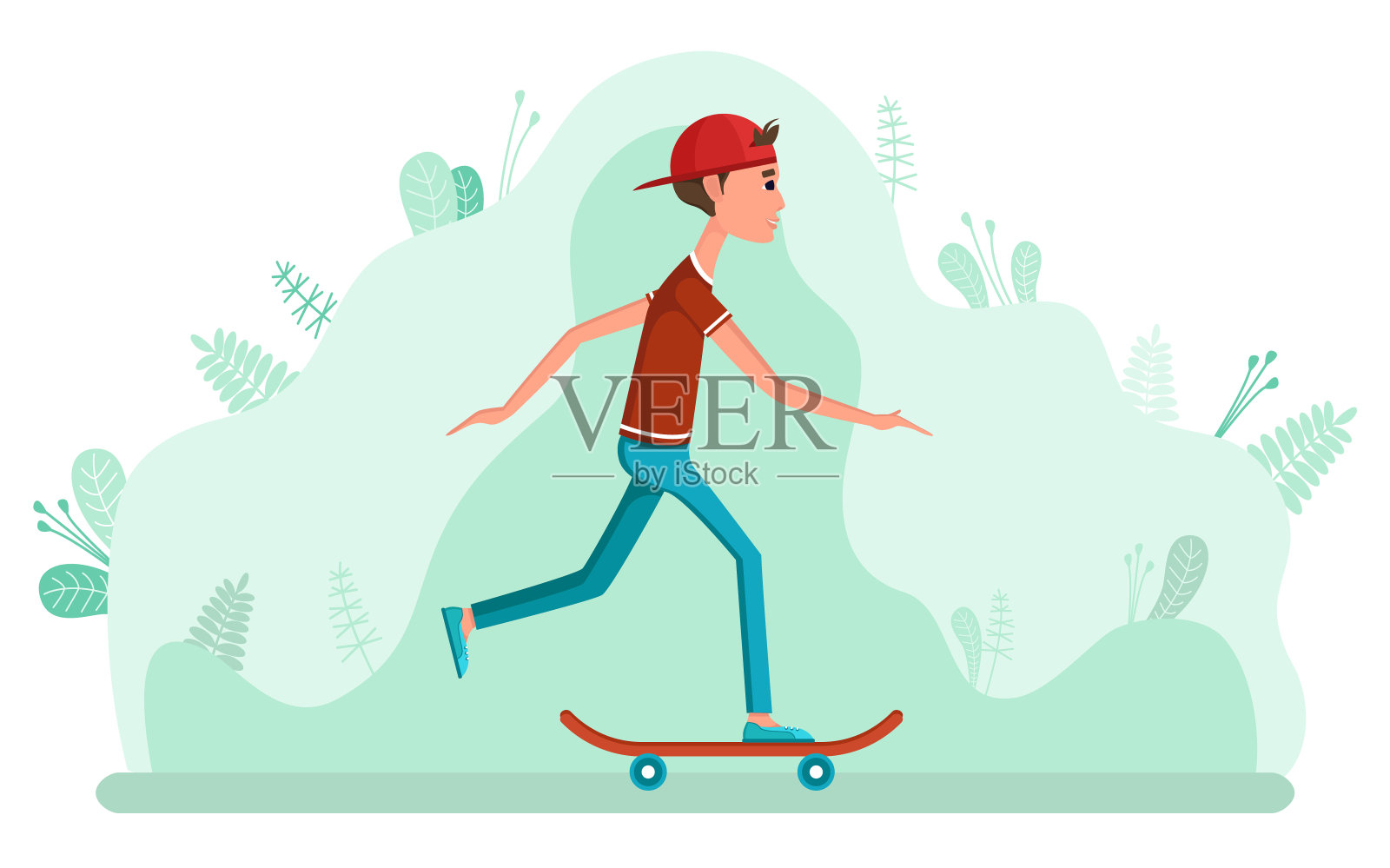 青少年在滑板，城市爱好，板向量插画图片素材