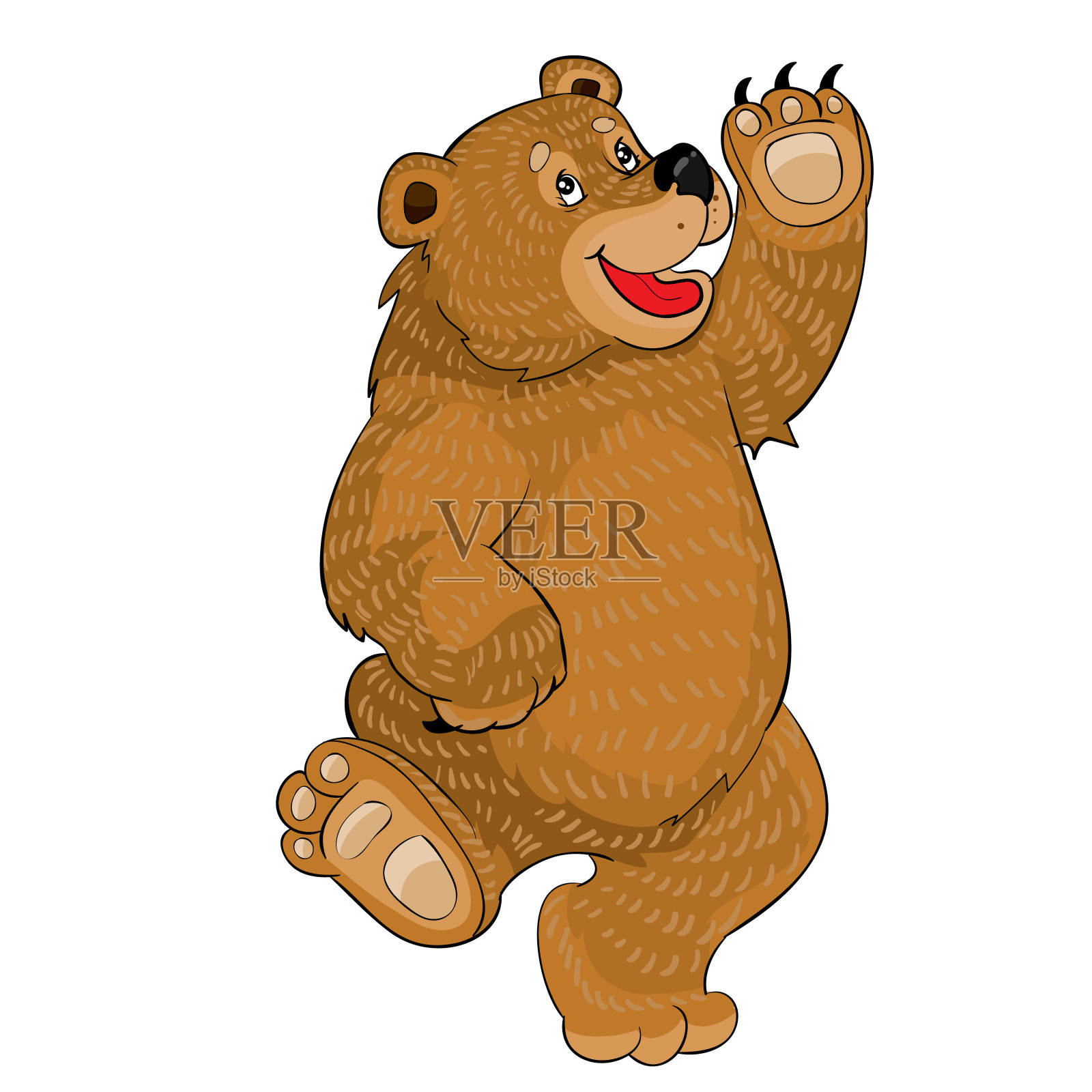 熊跳舞和挥手，卡通插图，白色背景上的孤立物体，矢量插图，插画图片素材