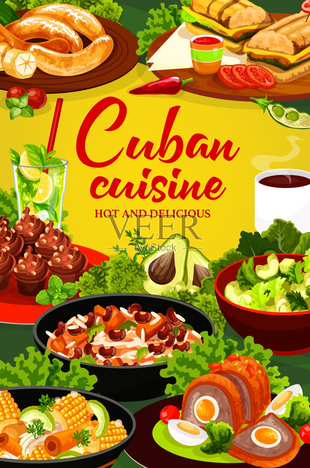古巴传统美食的载体插画图片素材