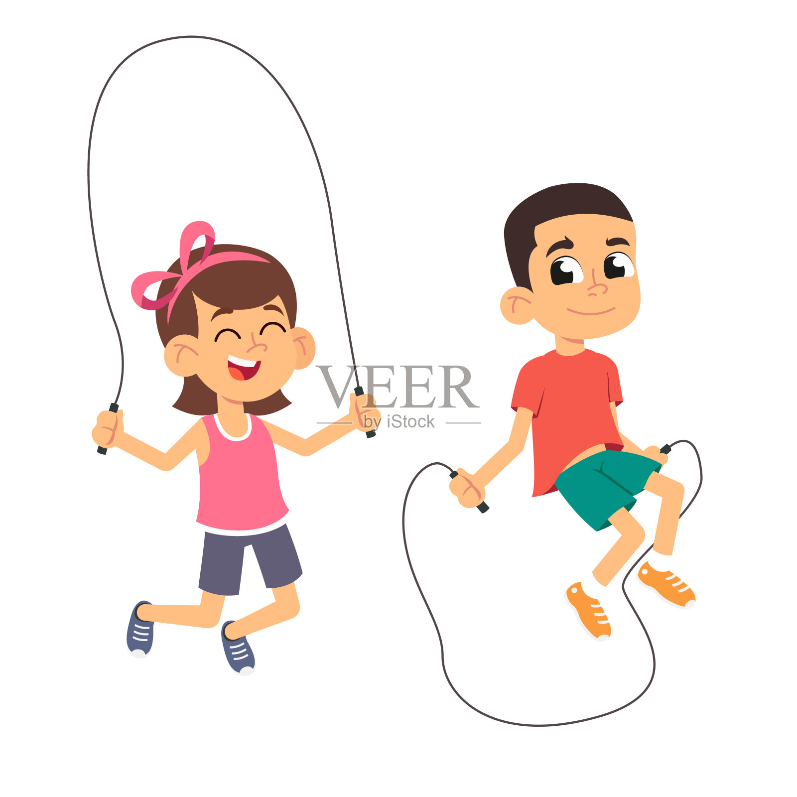 男孩和女孩在跳绳。插画图片素材