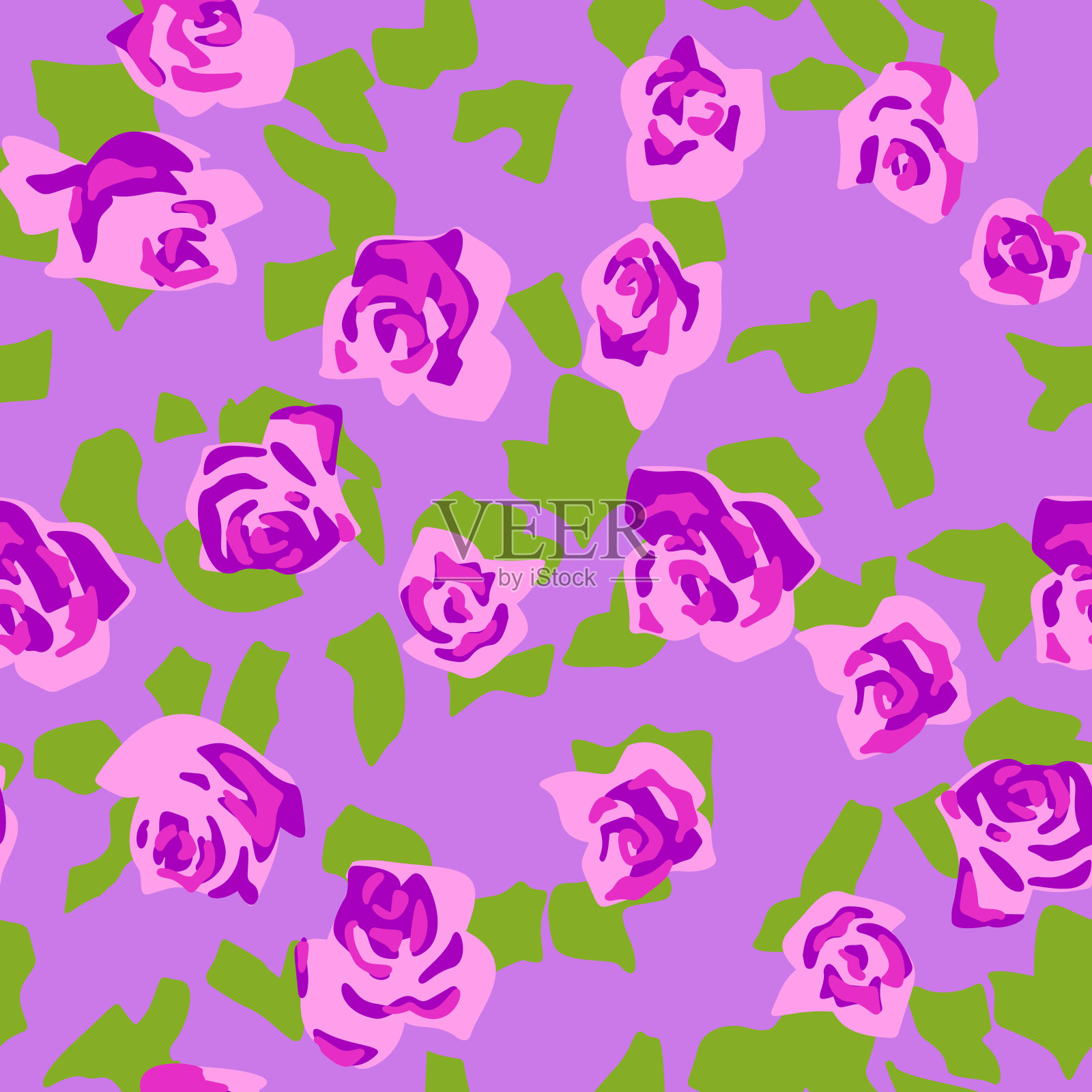 无缝图案的玫瑰花蕾与不规则的几何形状的背景。剪纸风格。植物的拼贴画。夏天植物背景。纺织品和织物纹理的自然主题。插画图片素材
