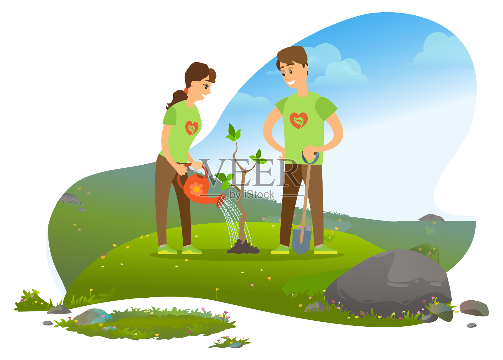 男人和女人一起种树矢量海报设计元素图片_ID:377771604-Veer图库