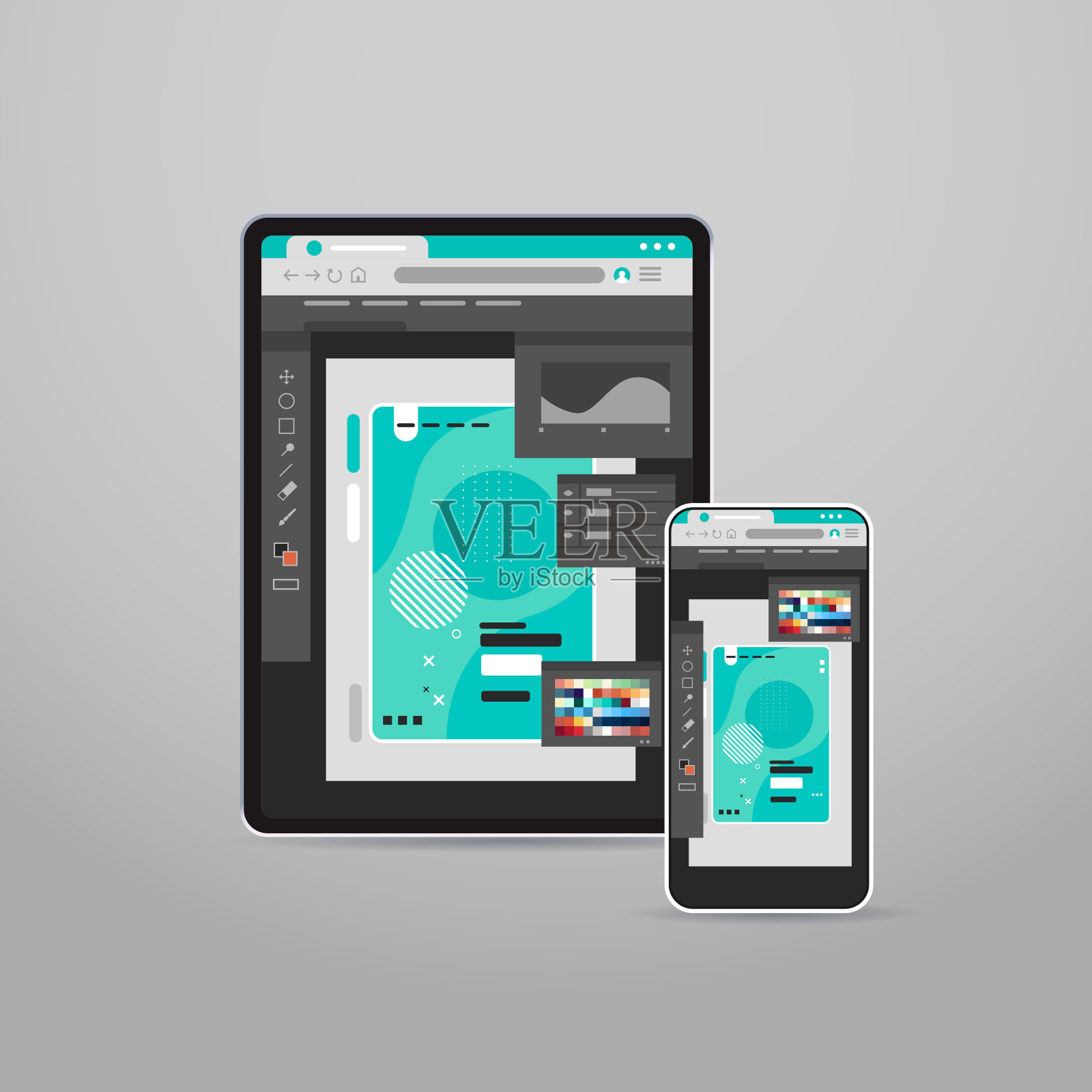 平板电脑和智能手机屏幕跨平台应用程序开发自适应用户界面插画图片素材