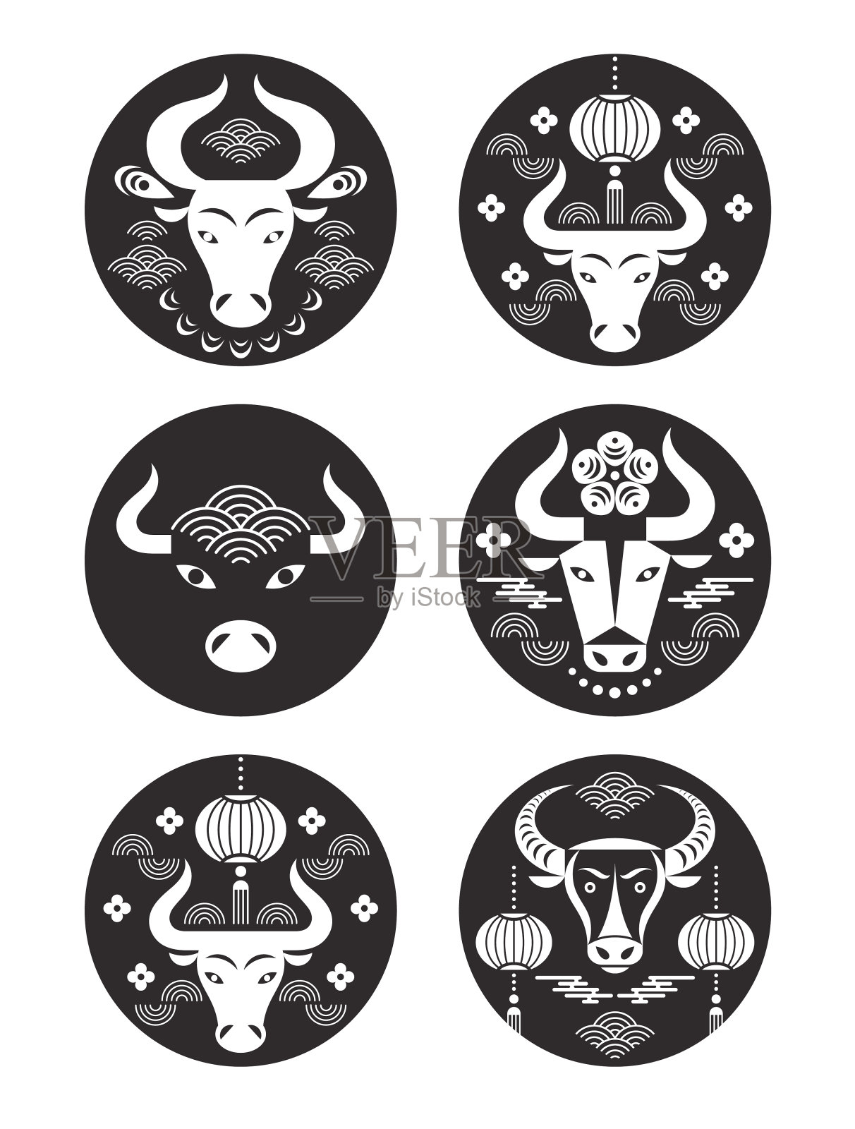公牛的标志，标志或贴纸。中国农历牛年。插画图片素材