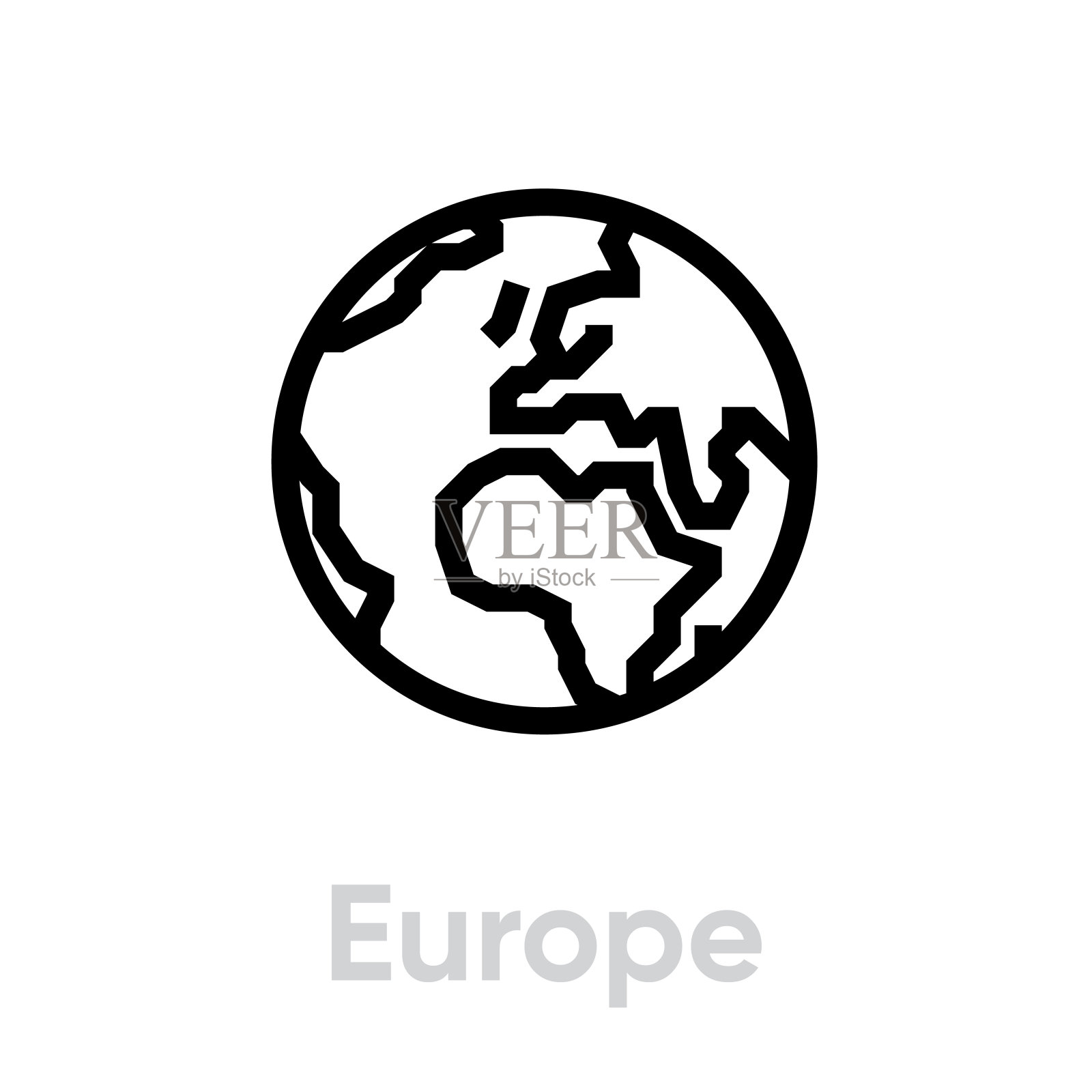 欧洲地球仪地球图标。可编辑的直线向量。图标素材