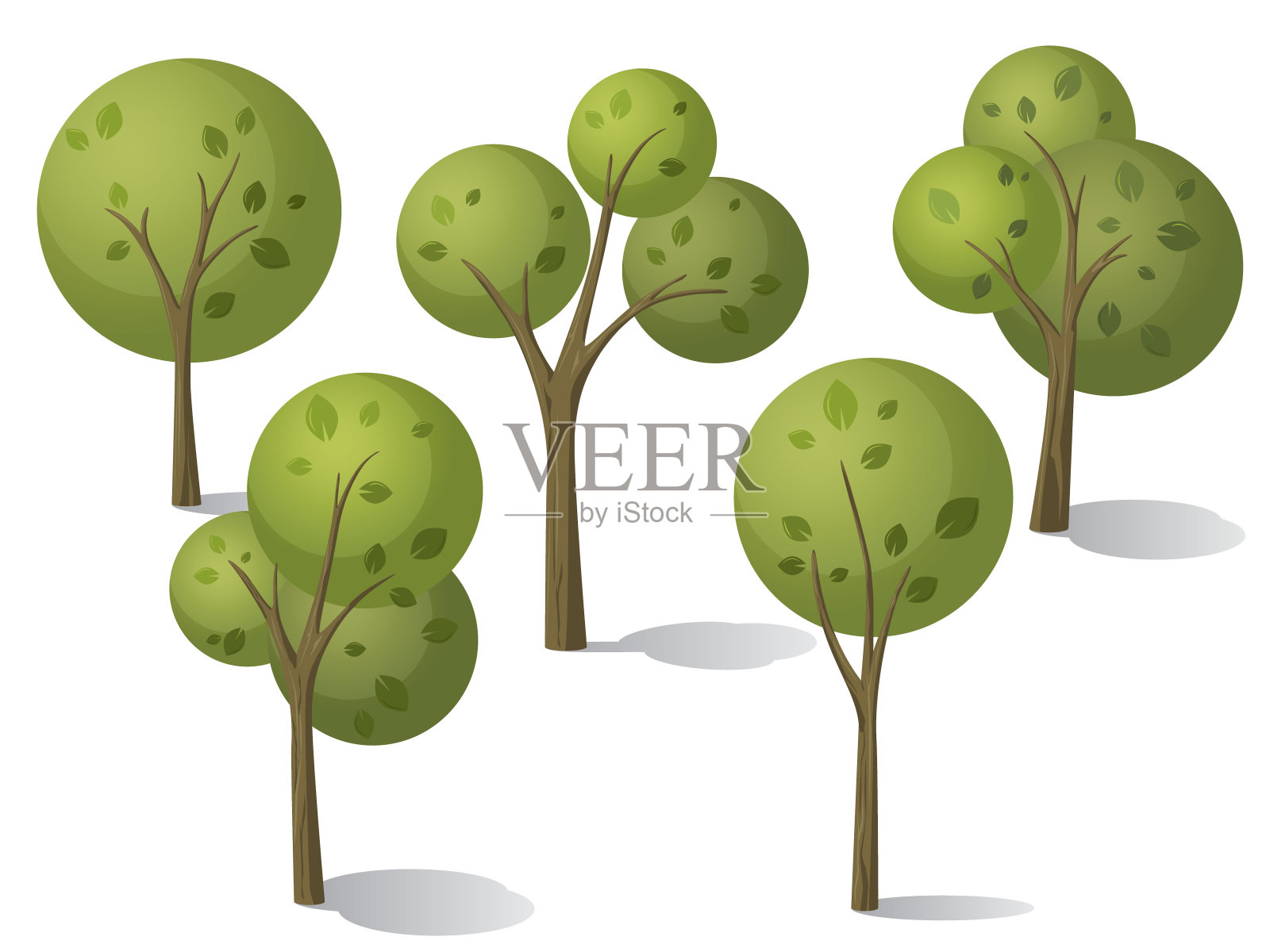 一组向量树在纸箱风格。插画图片素材
