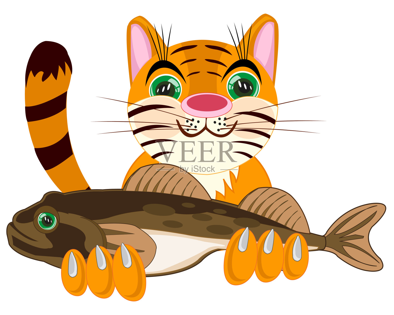 宠物，爪子里有大鱼的动物猫设计元素图片