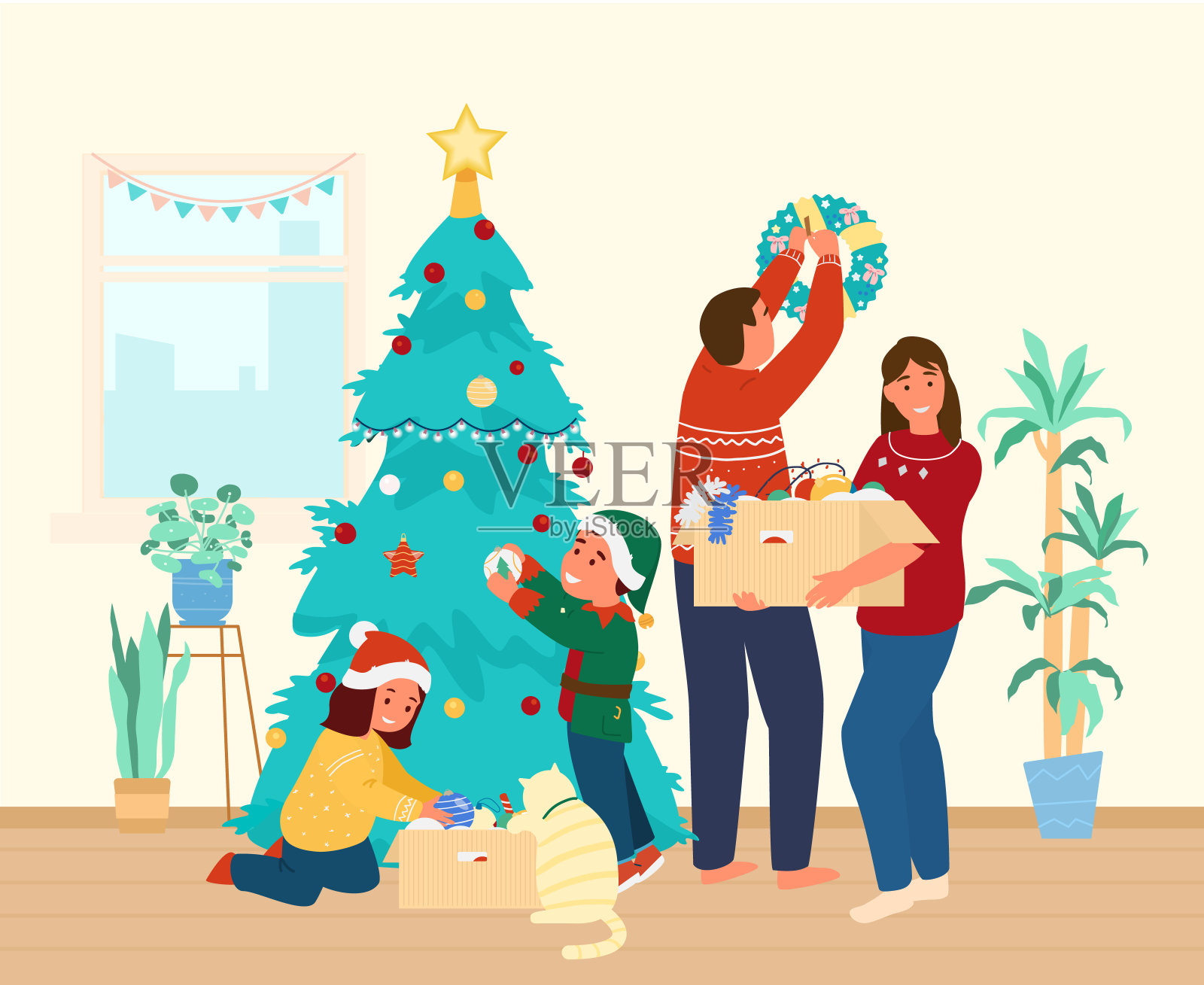 家庭装饰圣诞节三在家插画图片素材