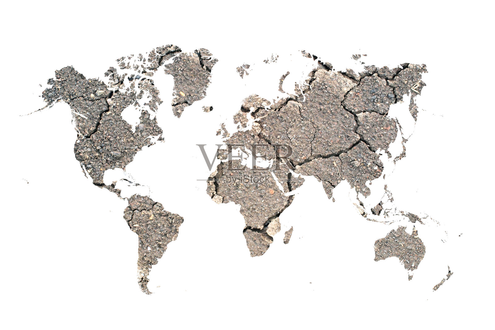 世界地图的干燥和裂缝在白色的背景插画图片素材