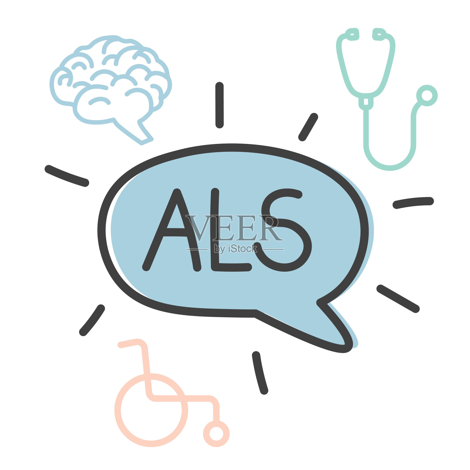 ALS(肌萎缩性侧索硬化症)缩写和相关图标插画图片素材