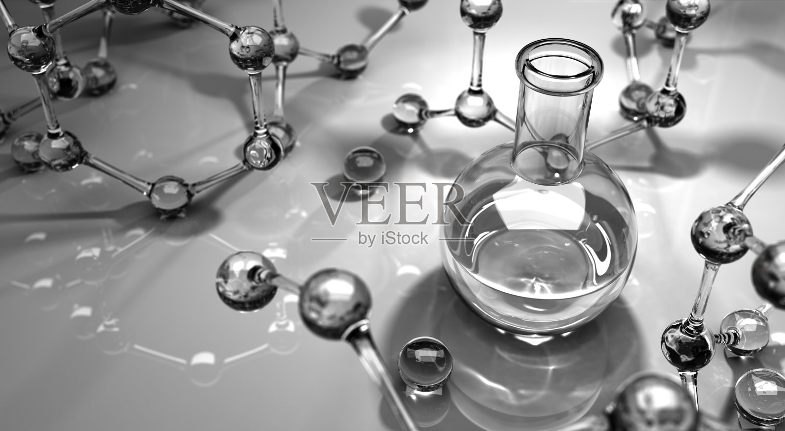 实验室中的玻璃器皿和分子照片摄影图片