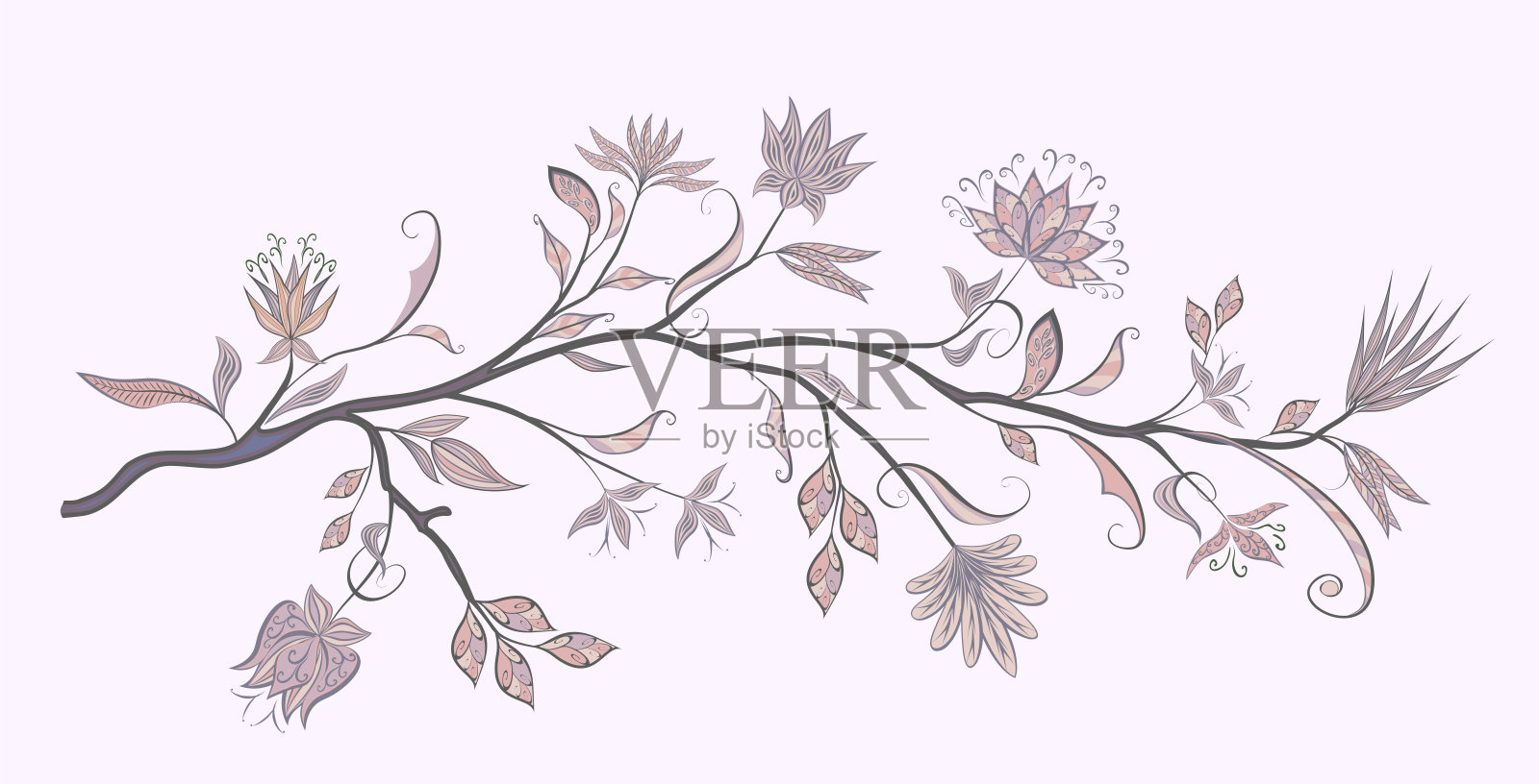开着奇异花朵的树枝。插画图片素材