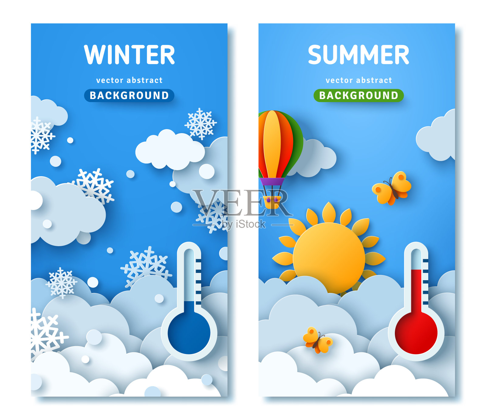 冬季和夏季插画图片素材