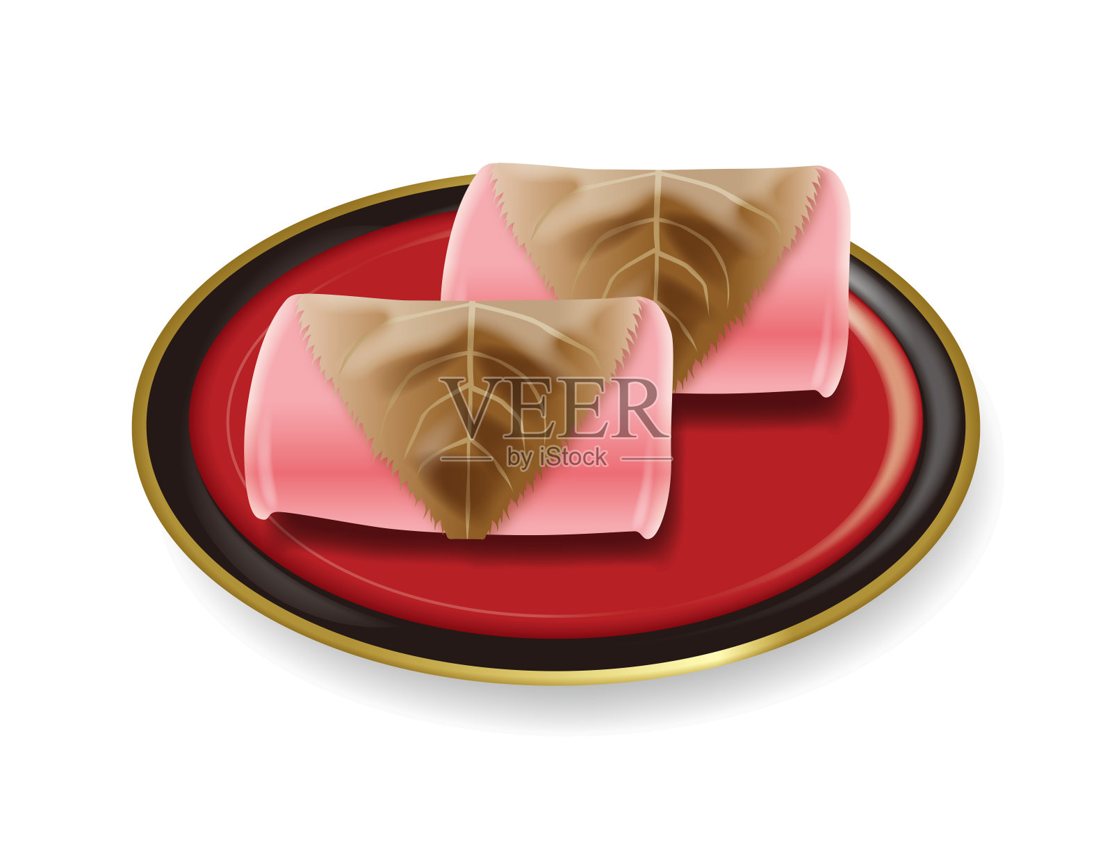 Sakuramochi的插图。日本的糖果。红豆沙年糕。设计元素图片