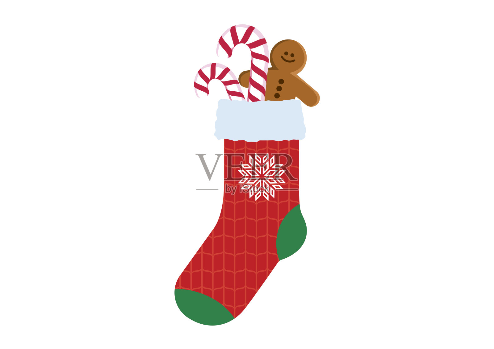 红色的圣诞袜与糖果手杖和姜饼人的图标向量插画图片素材